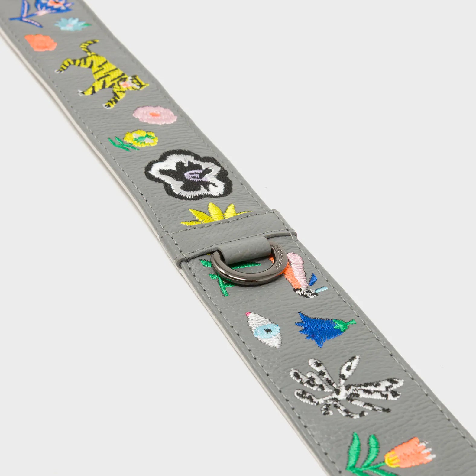 Detachable Gray Leather Shoulder Strap - Floralia Embroidery  - Detail View