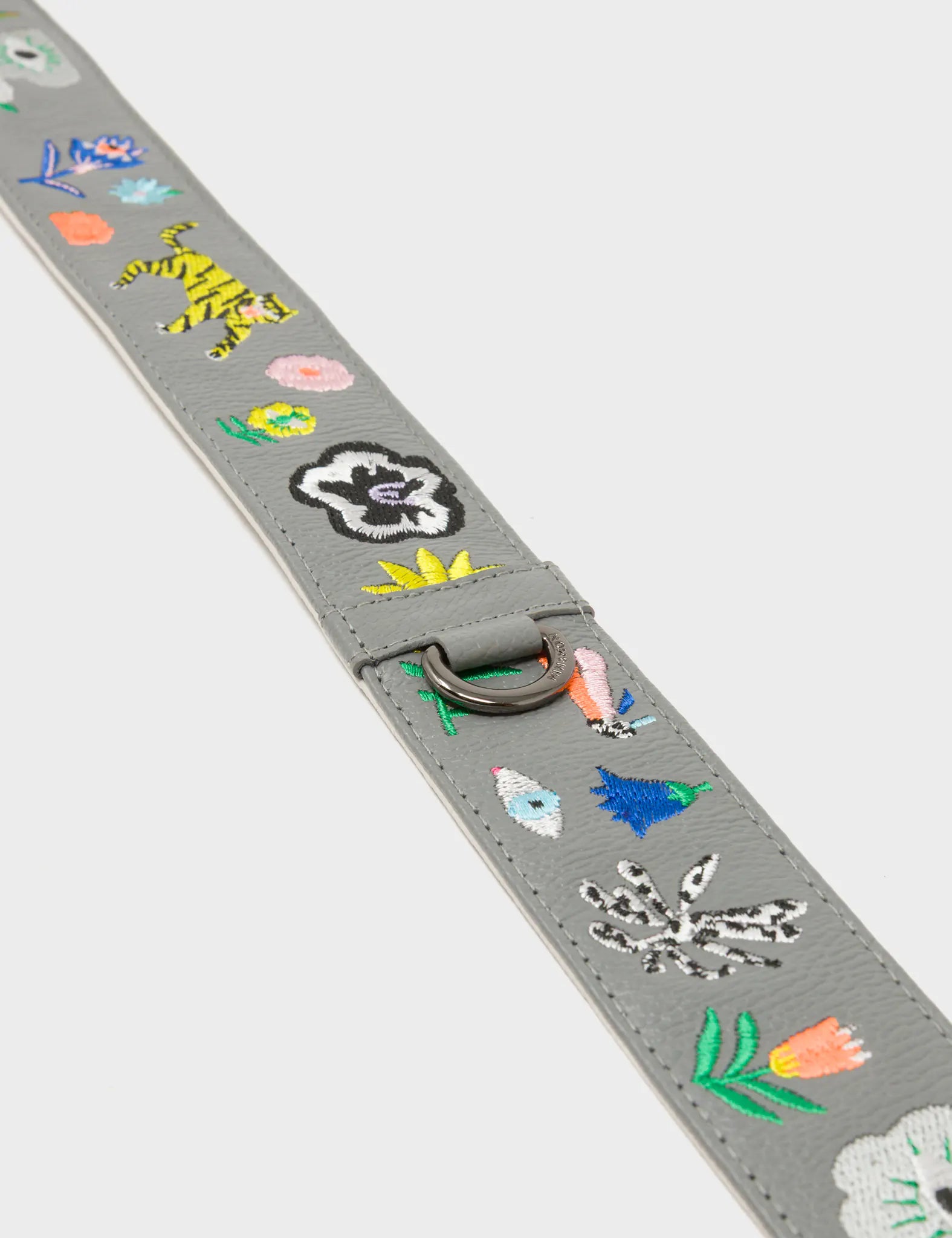 Detachable Gray Leather Shoulder Strap - Floralia Embroidery  - Detail View