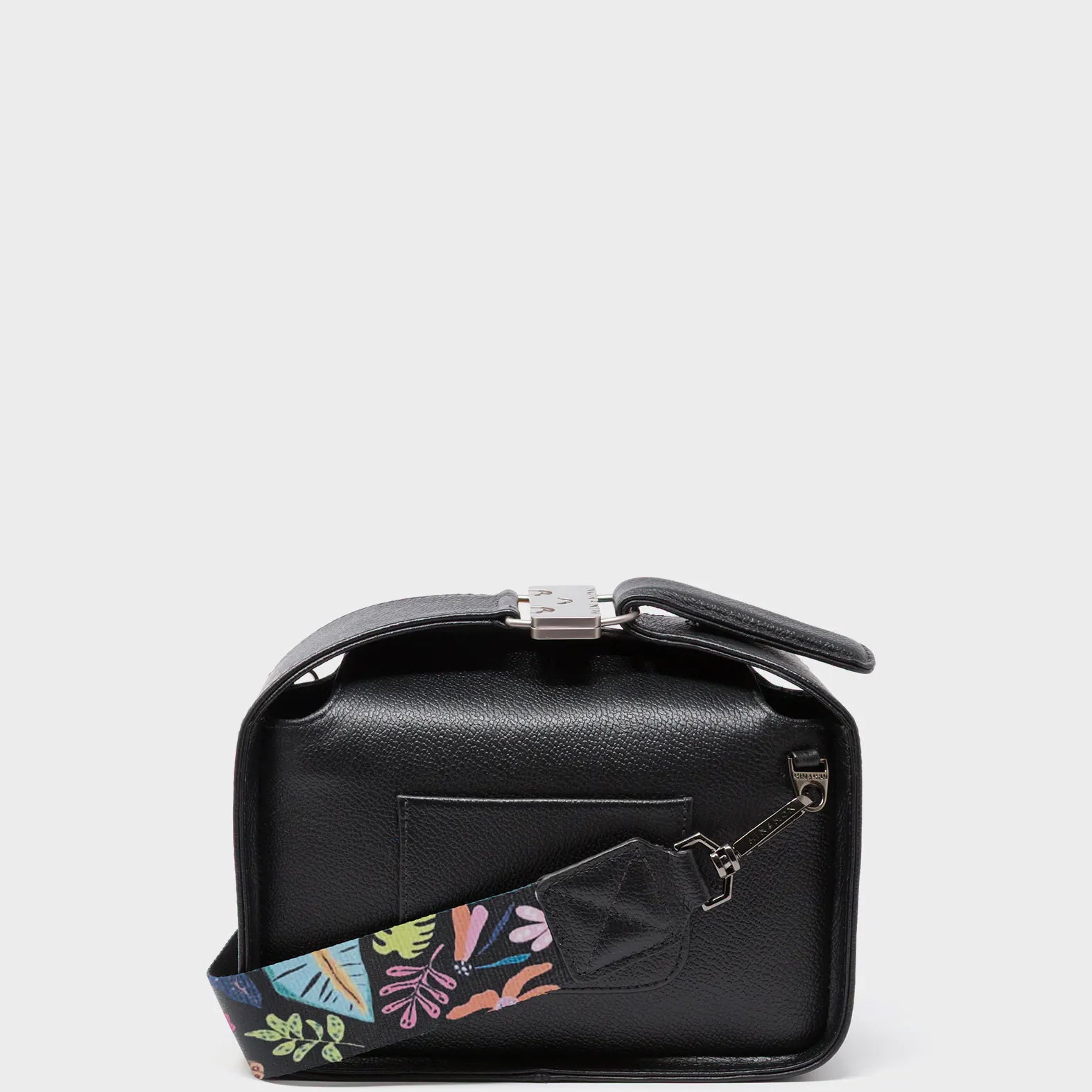 Benji Mini Crossbody Black Leather Bag - Autumn Blush Embroidery - Back View