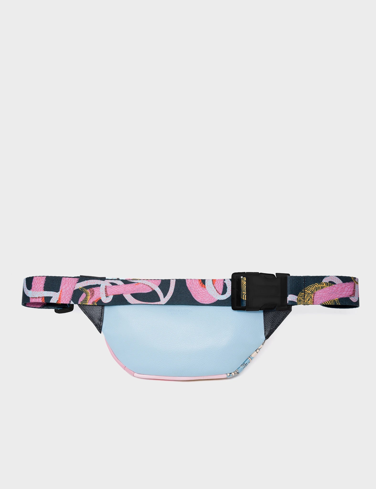Fanny Pack Pink And Blue Leather - Tangled Tiger & Snake Print - Back 