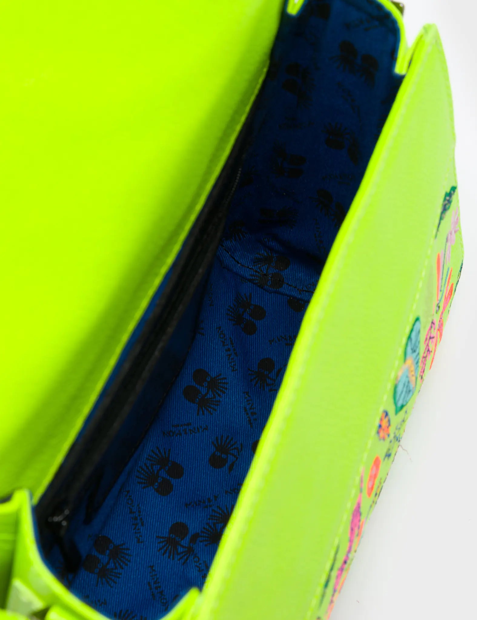 Anastasio Mini Crossbody Handbag Neon Yellow Leather - El Trópico Embroidery Design - Inside