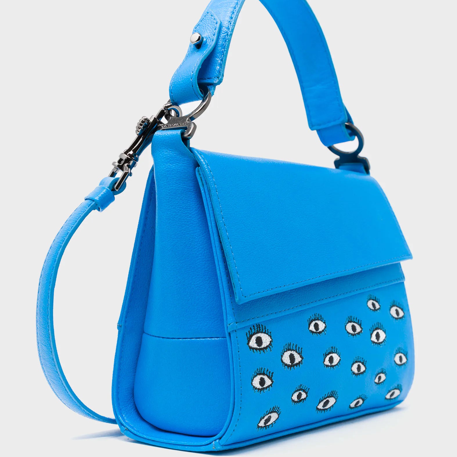 Anastasio Micro Crossbody Handbag Hawaii Blue Leather - Eyes Embroidery - Front side view closeup 