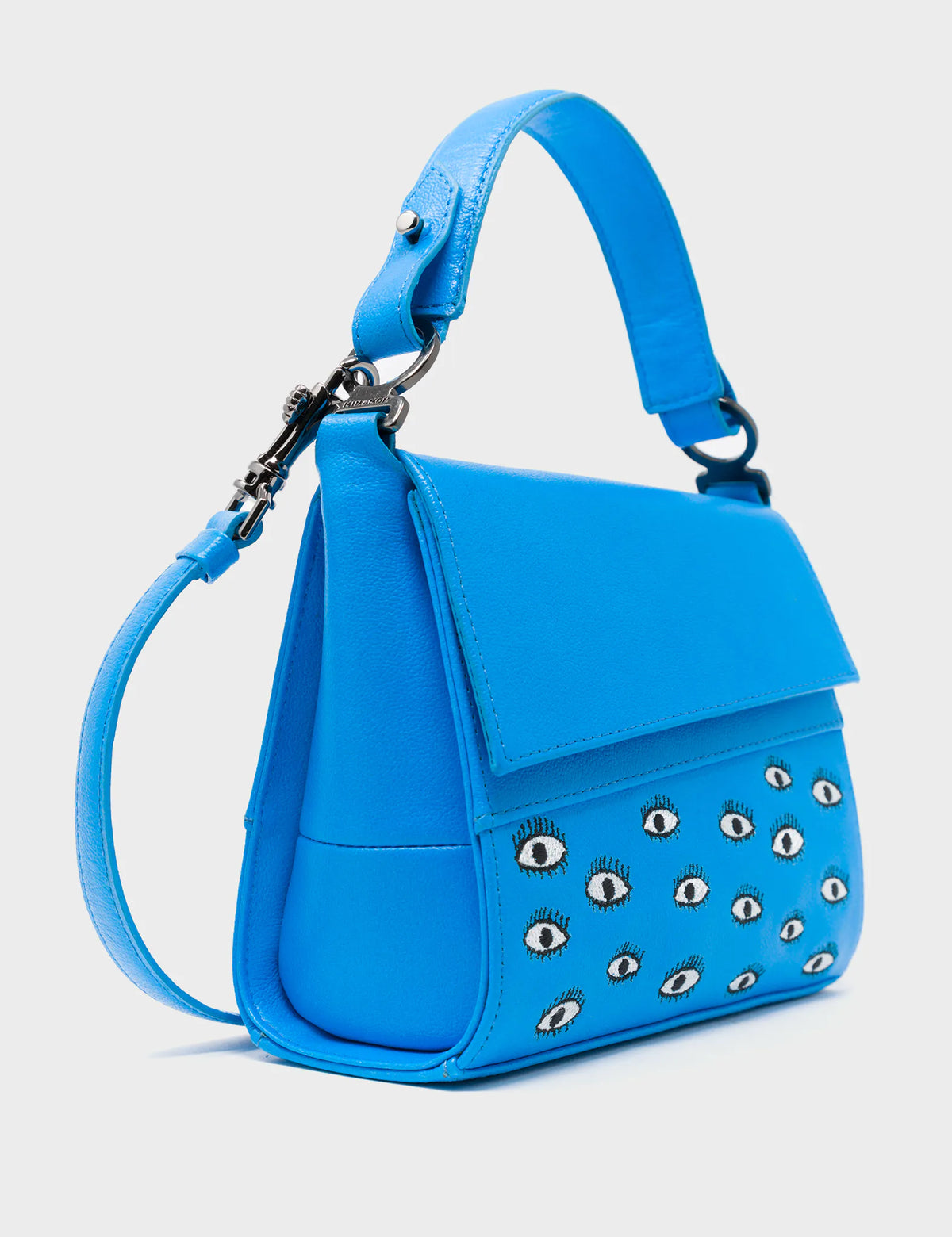 Anastasio Micro Crossbody Handbag Hawaii Blue Leather - Eyes Embroidery - Front side view closeup 