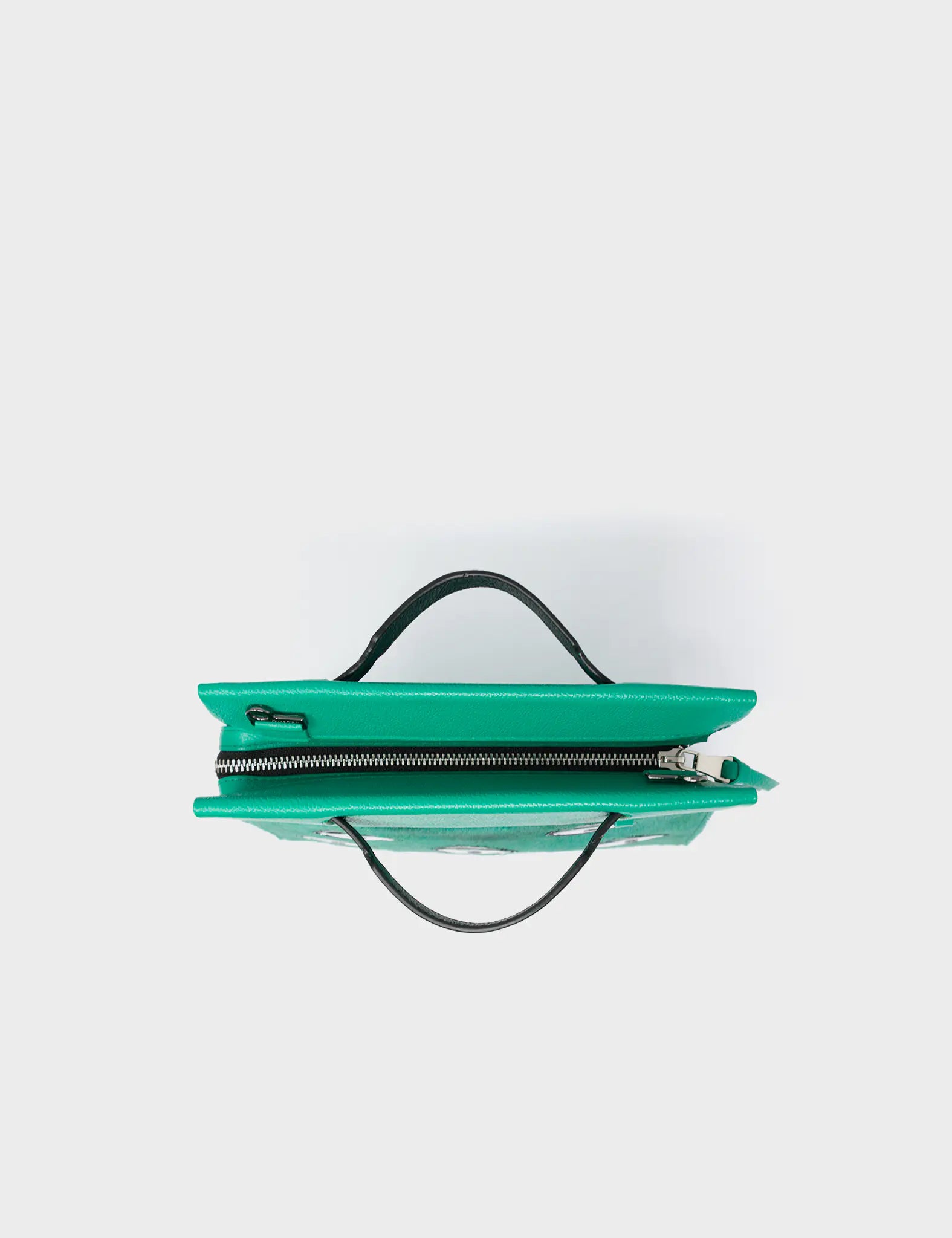 Vali Crossbody Small Deep Green Leather Bag - Eyes Applique Adjustable Handle - Top View