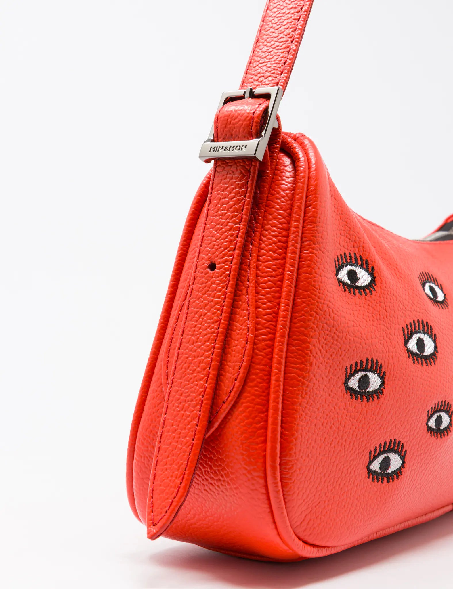 Lucas Hobo Mini Fiesta Red Handbag - All Over Eyes Embroidery - Detail