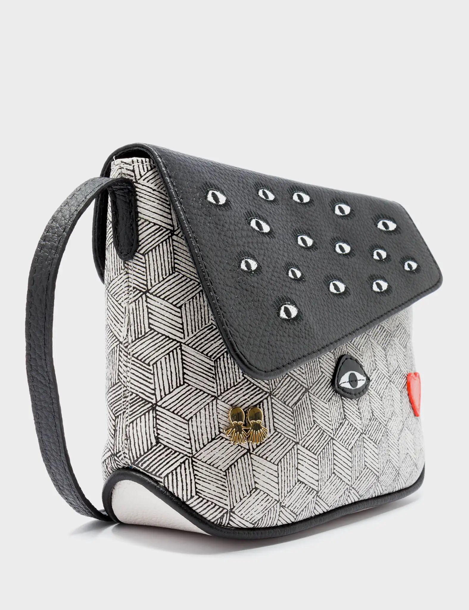 Bruno Mini Crossbody Cream Leather Bag - All Over Eyes Design - Side View