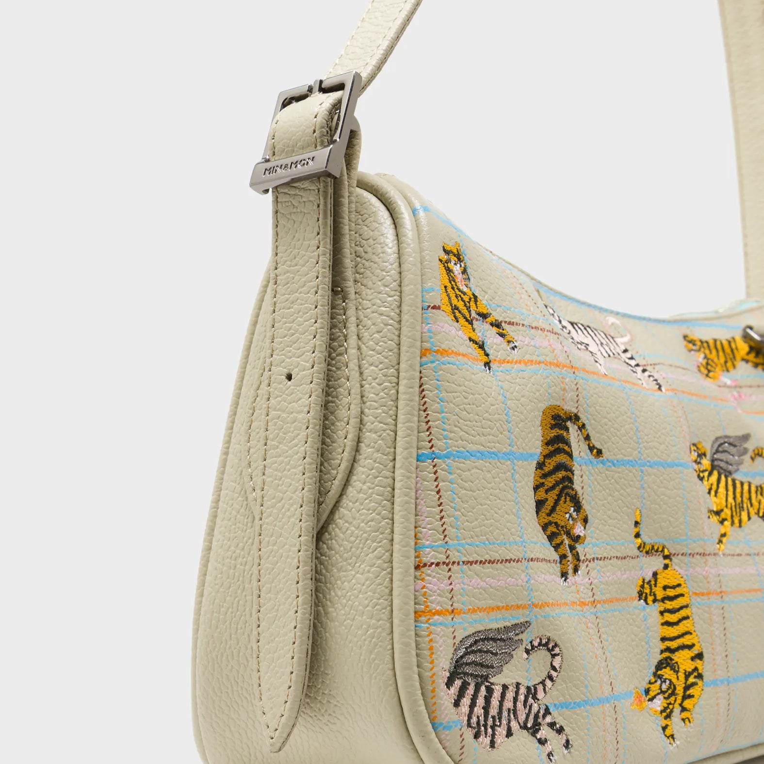 Lucas Hobo Mini Gravel Beige Handbag - Retro Tiger Embroidery - Side View