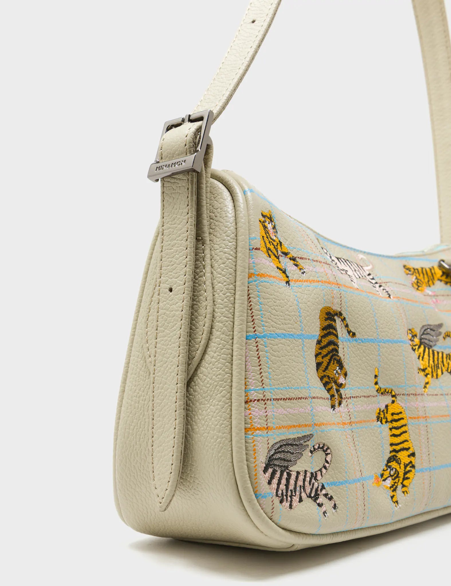 Lucas Hobo Mini Gravel Beige Handbag - Retro Tiger Embroidery - Side View