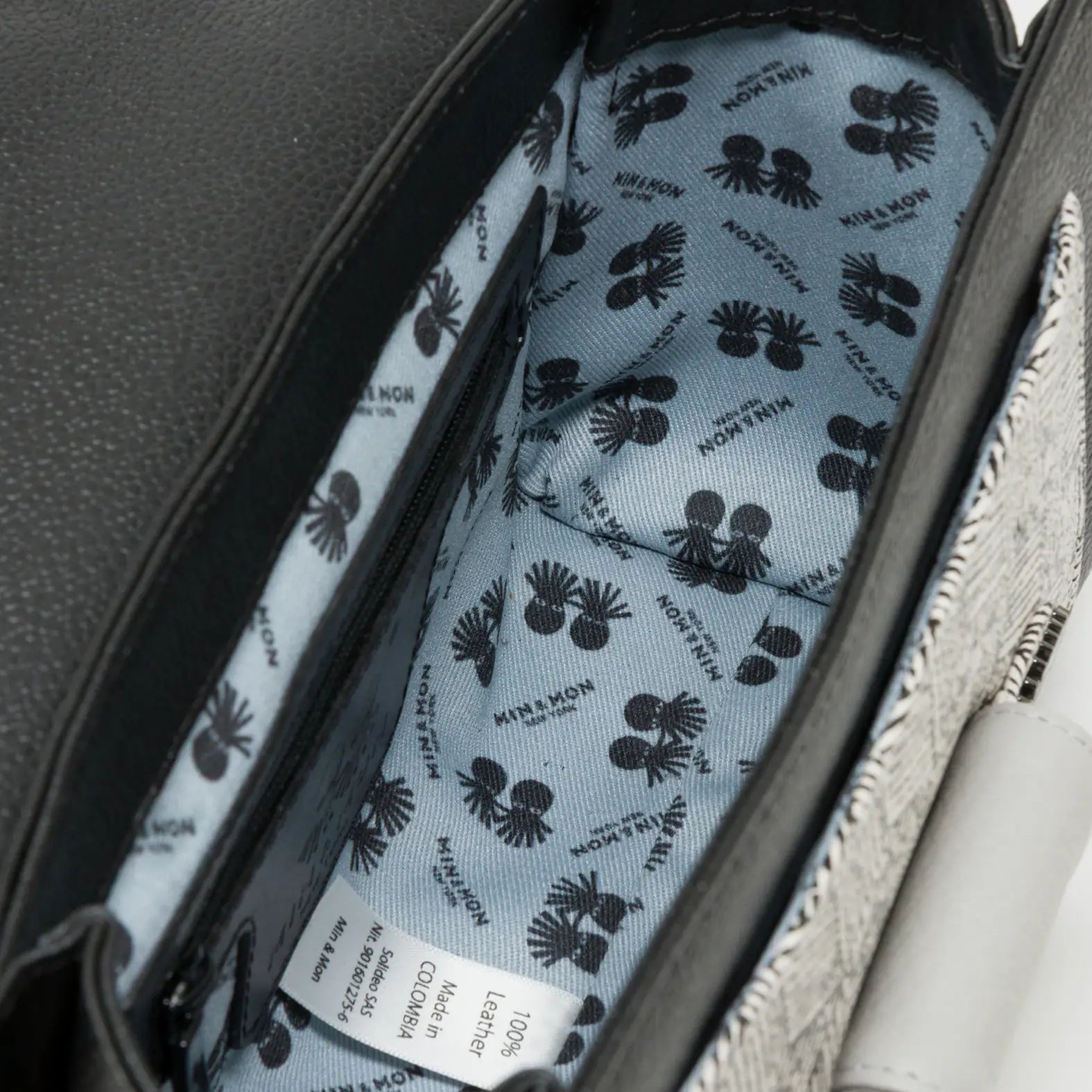 Cael Black and Moonwalk Gray Mini Shoulder Bag - All Over Eyes Embroidery - Inside View