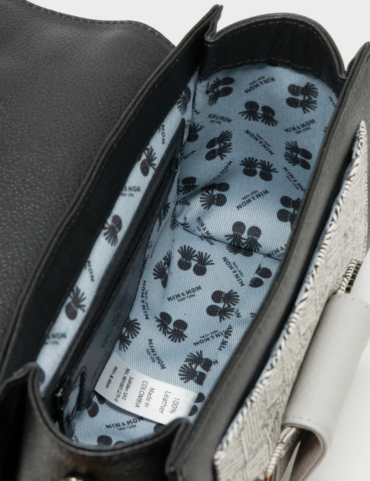 Cael Black and Moonwalk Gray Mini Shoulder Bag - All Over Eyes Embroidery - Inside View