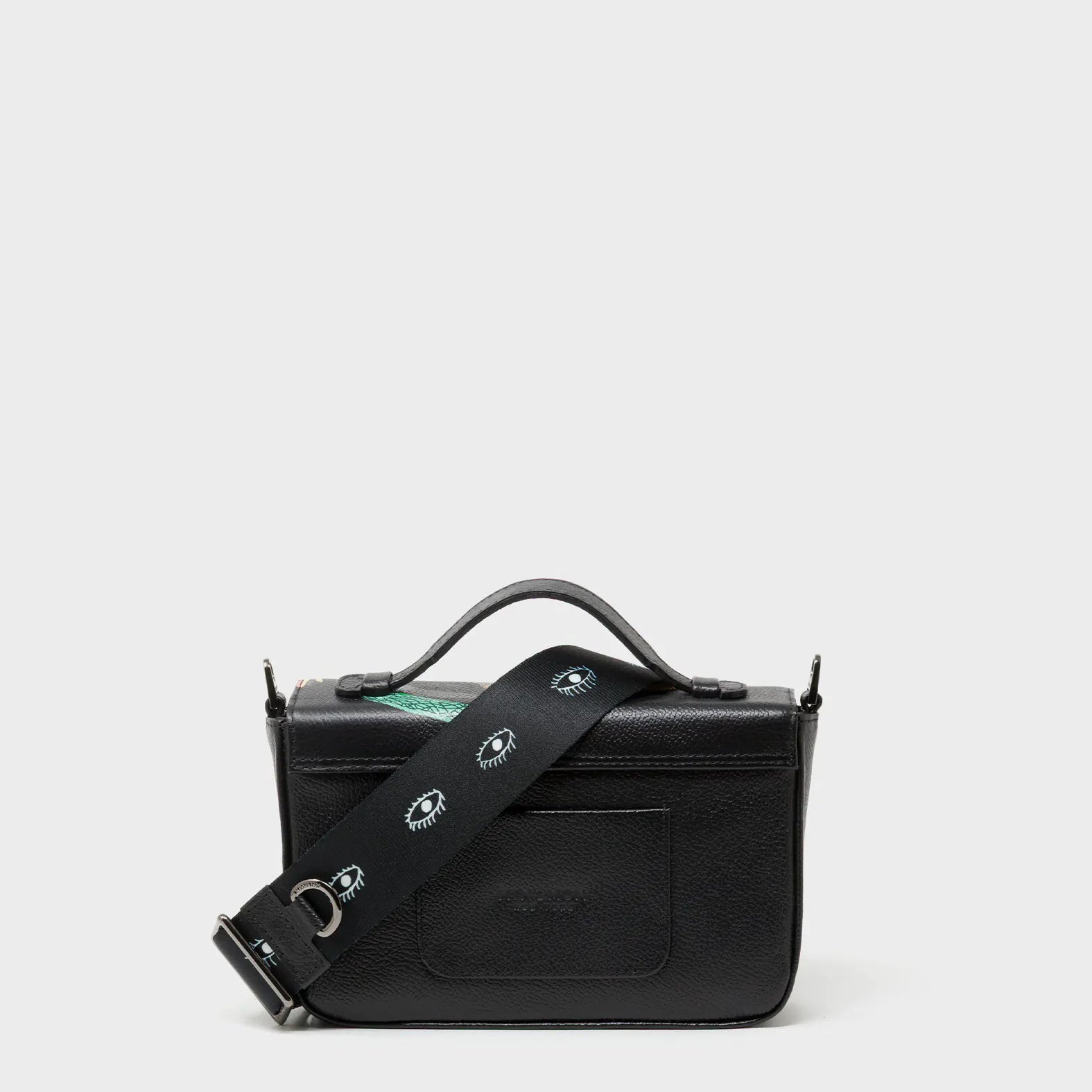 Amantis Black Leather Crossbody Mini Handbag - Tangle Tales Design - Back View