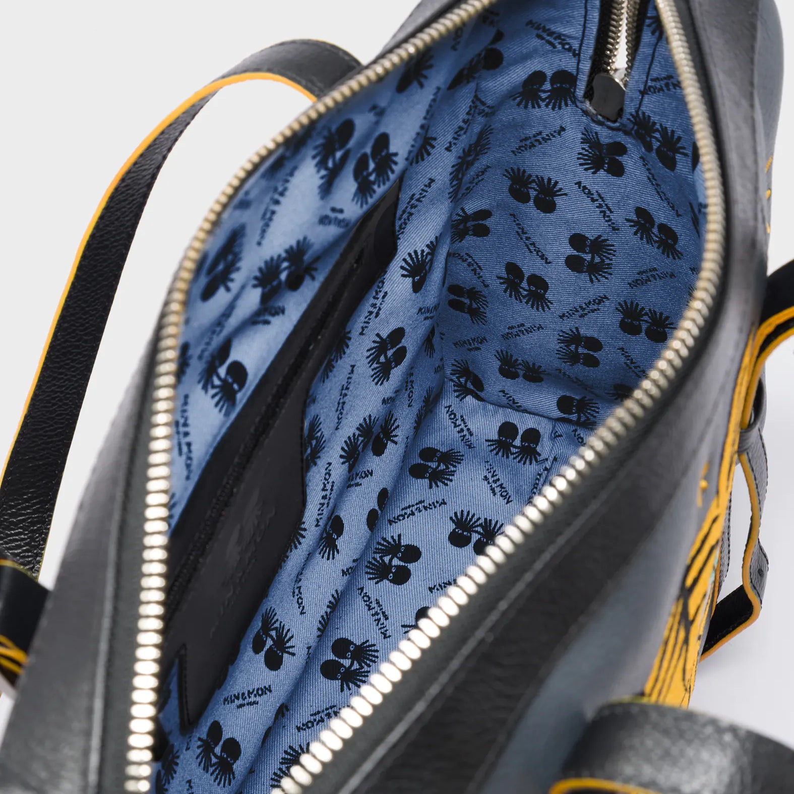 Esther Stormy Gray Satchel Bag - Happy Tiger Embroidery - Inside View