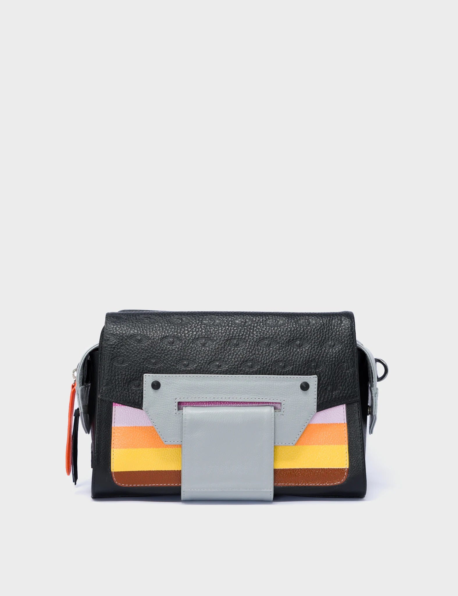 Cael Reversible Black And Grey Shoulder Bag - Groovy Rainbow Design - Front 