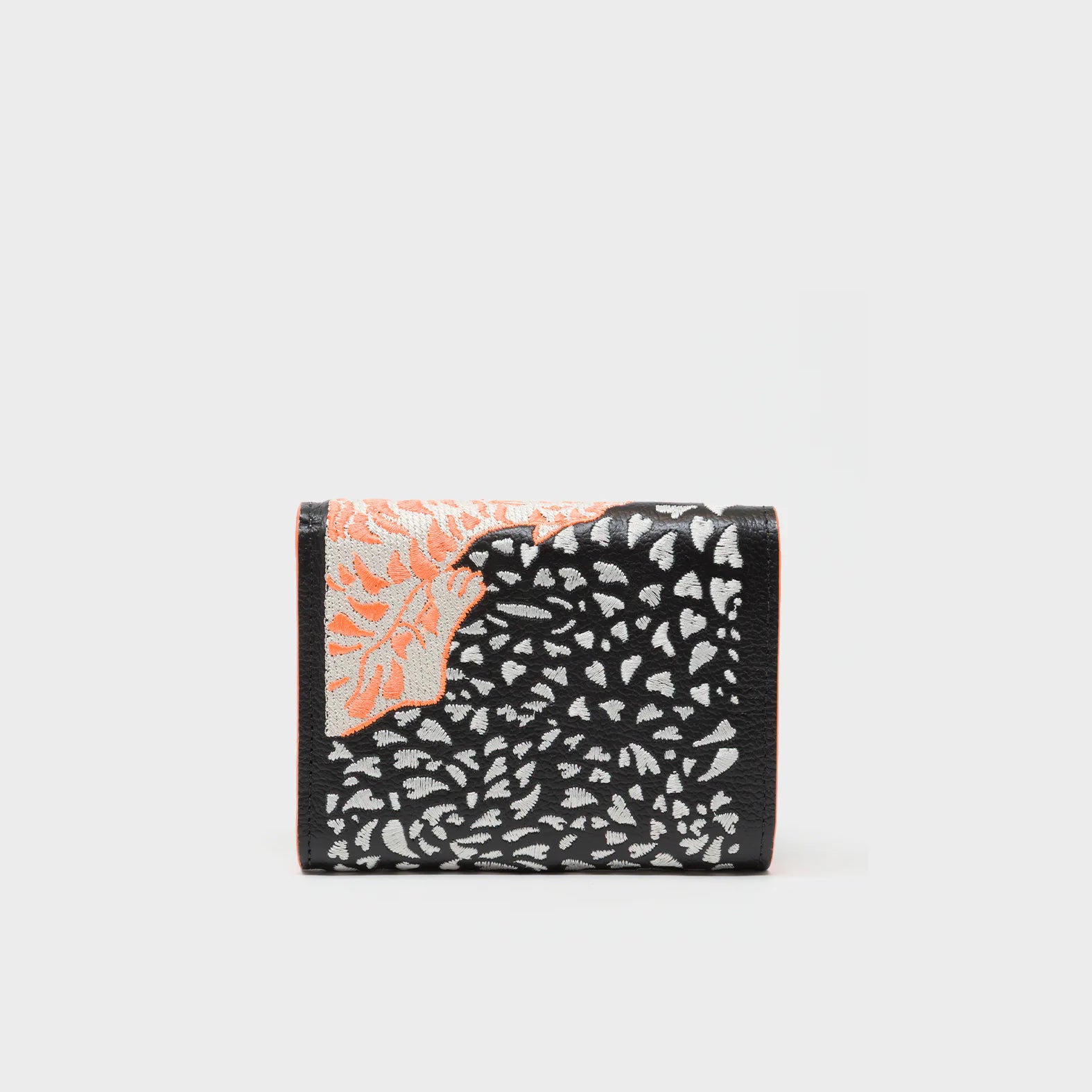 Fiona Black Leather Wallet - Retro Tiger Embroidery - Back