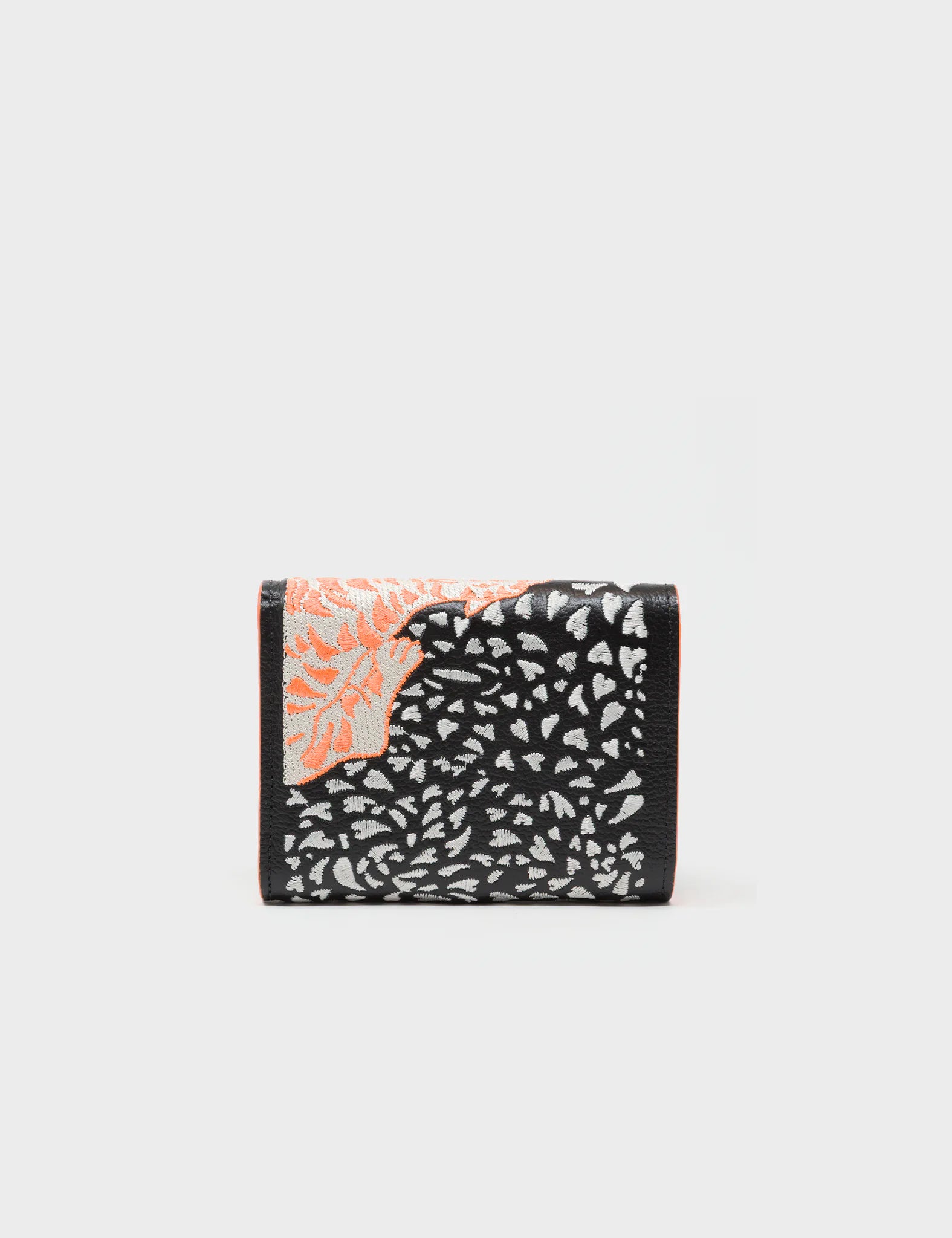 Fiona Black Leather Wallet - Retro Tiger Embroidery - Back