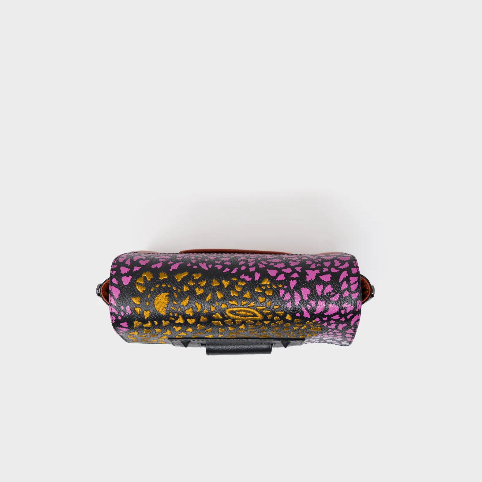 Cael Black Mini Shoulder Bag - Retro Tiger Embroidery - Top