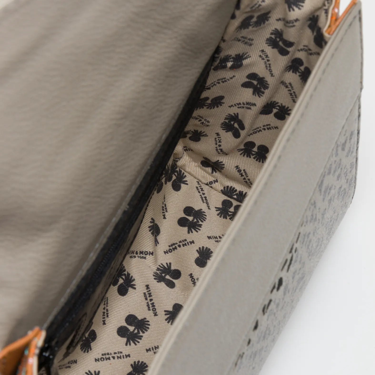 Anastasio Mini Crossbody Handbag Tuffet Brown Leather - Retro Tiger Embroidery - Inside View
