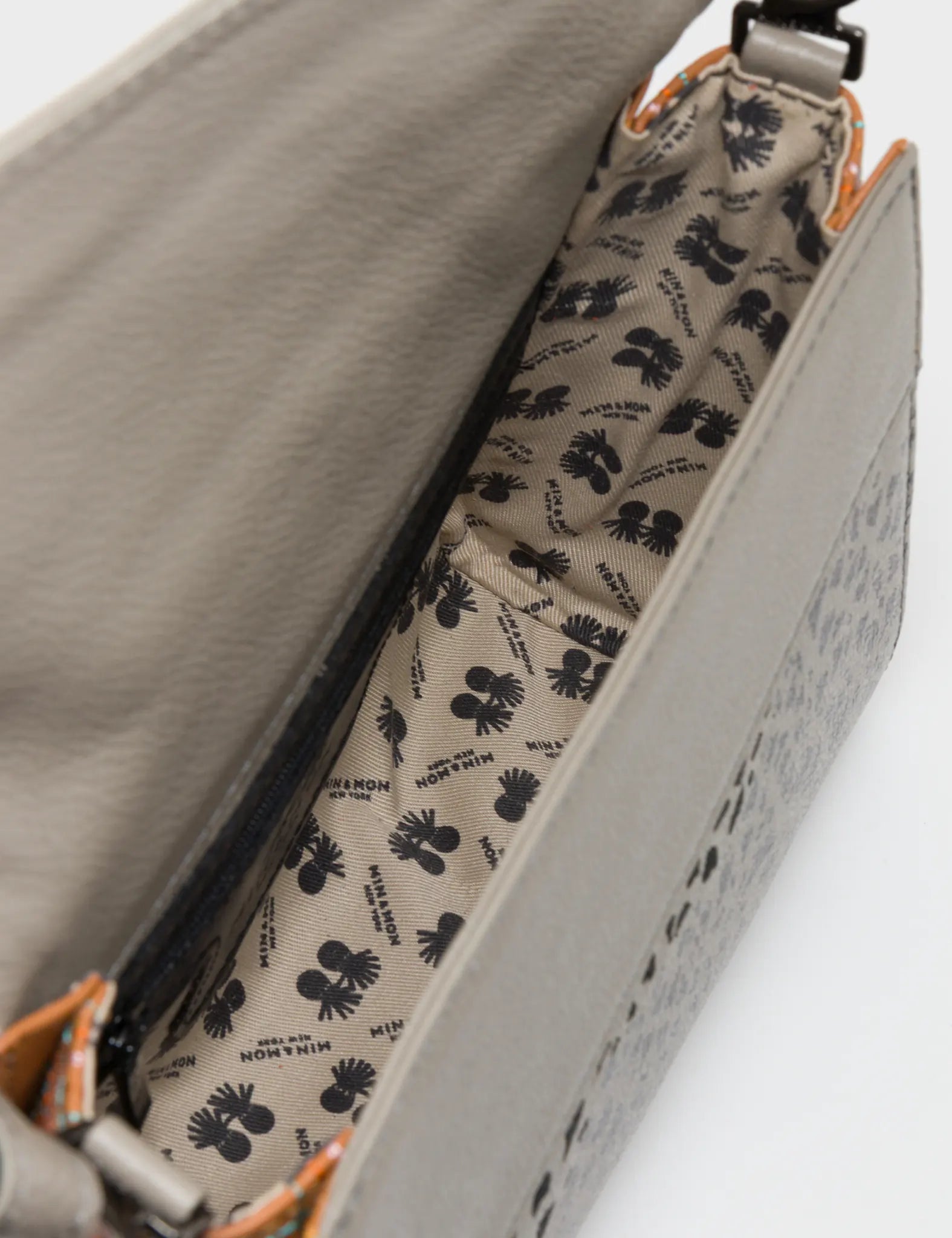 Anastasio Mini Crossbody Handbag Tuffet Brown Leather - Retro Tiger Embroidery - Inside View