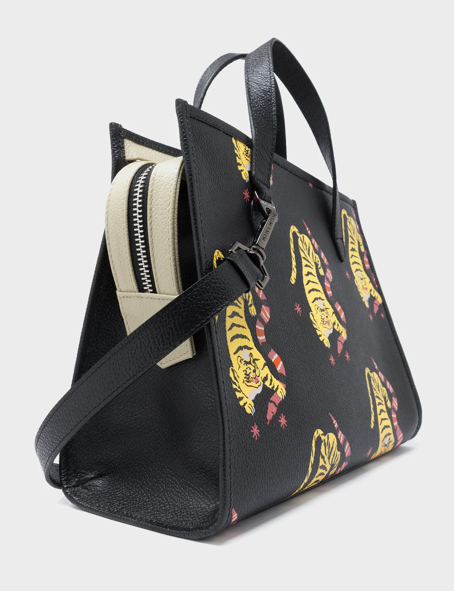 Simon Black Leather Medium Handbag - Creatures of the Future Design - Side View