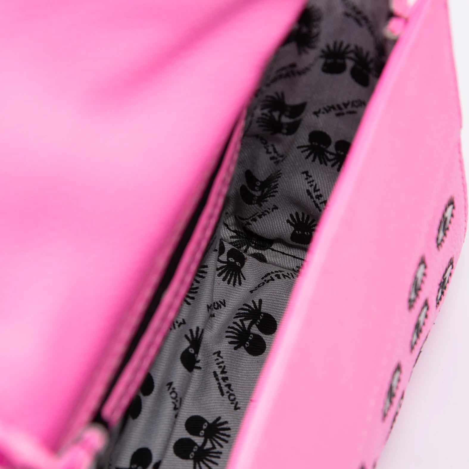 Anastasio Micro Crossbody Handbag Bubblegum Pink Leather - Eyes Embroidery interior view