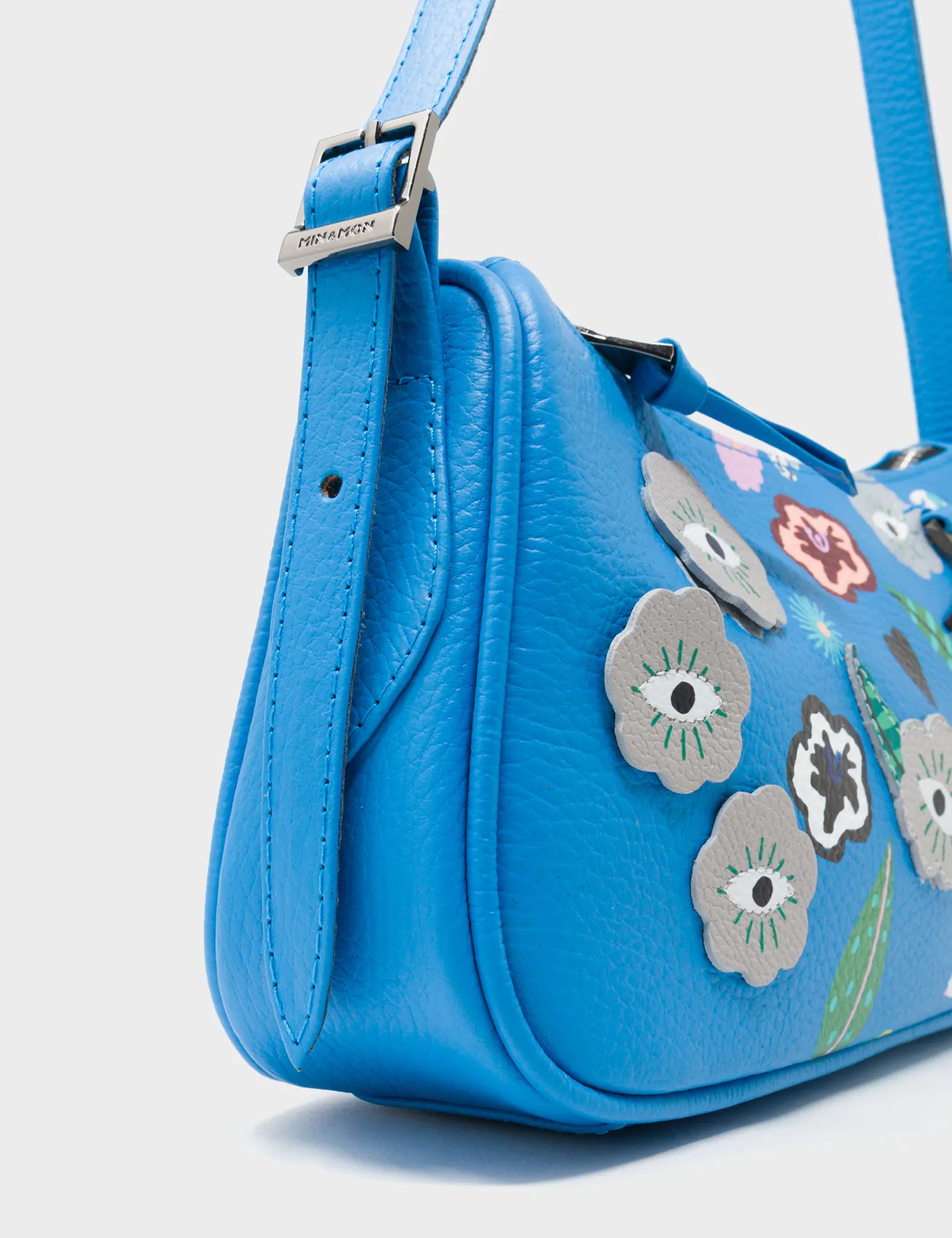 Lucas Hobo Mini Ibiza Blue Handbag - Floralia Design - Side Corner View