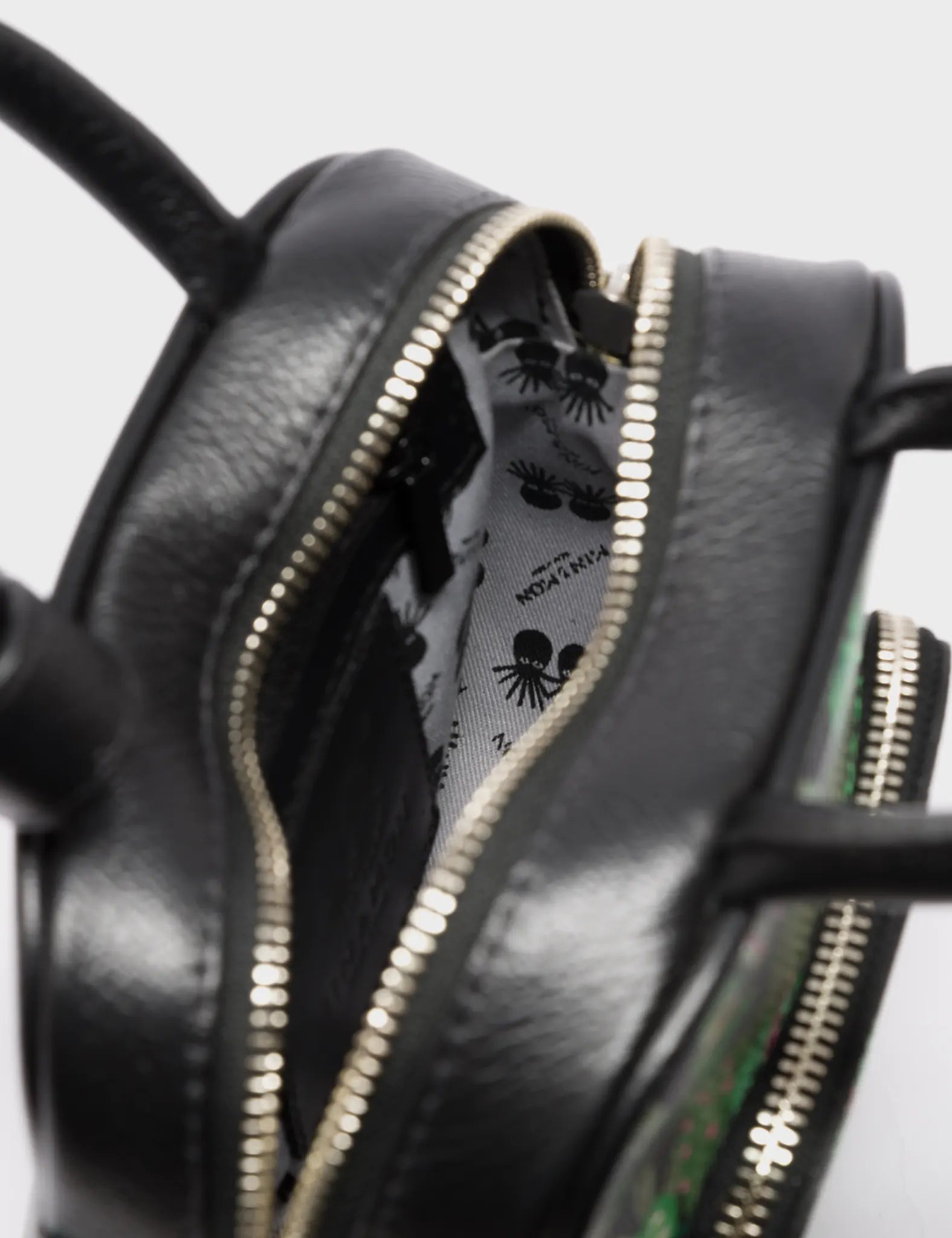 Marino Mini Crossbody Black Leather Bag - El Tropico Print Design - Inside