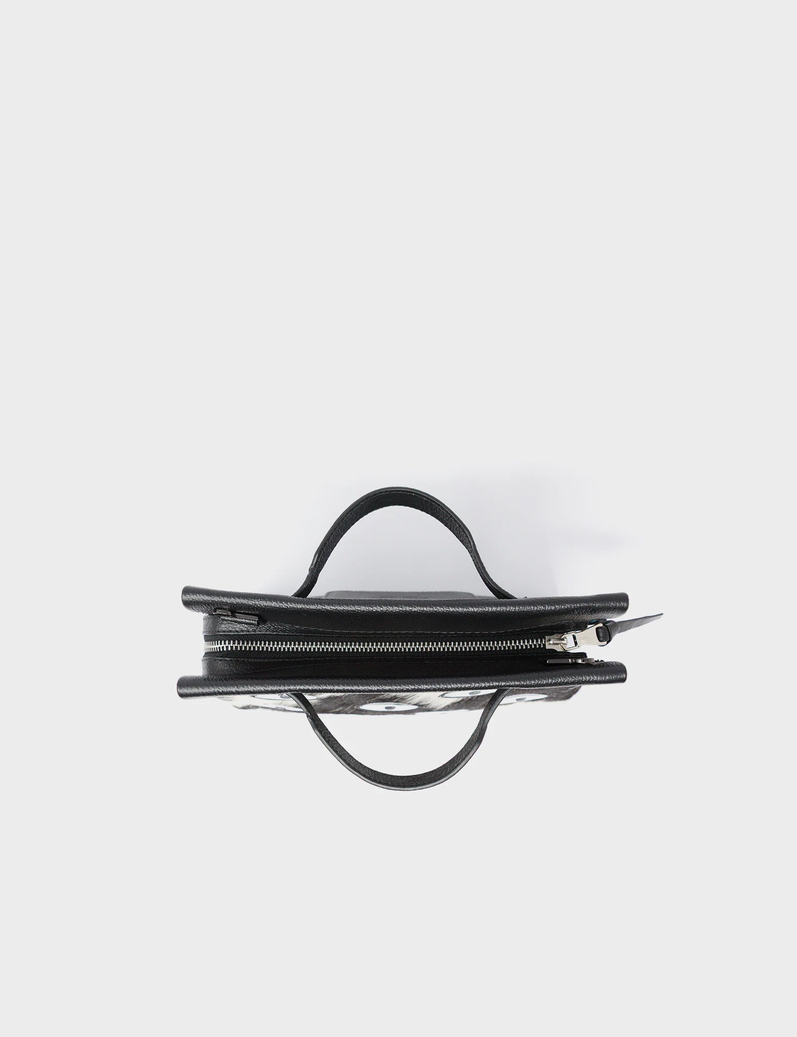 Vali Crossbody Small Black Leather Bag - Eyes Applique Adjustable Handle - Top