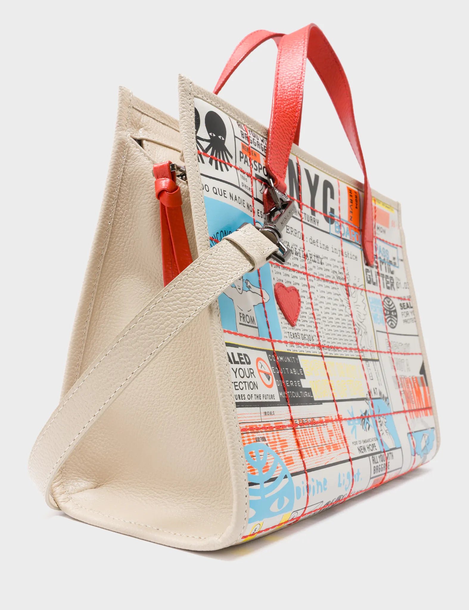 Simon Cream Leather Medium Handbag - Kind Type Design - Side Corner View