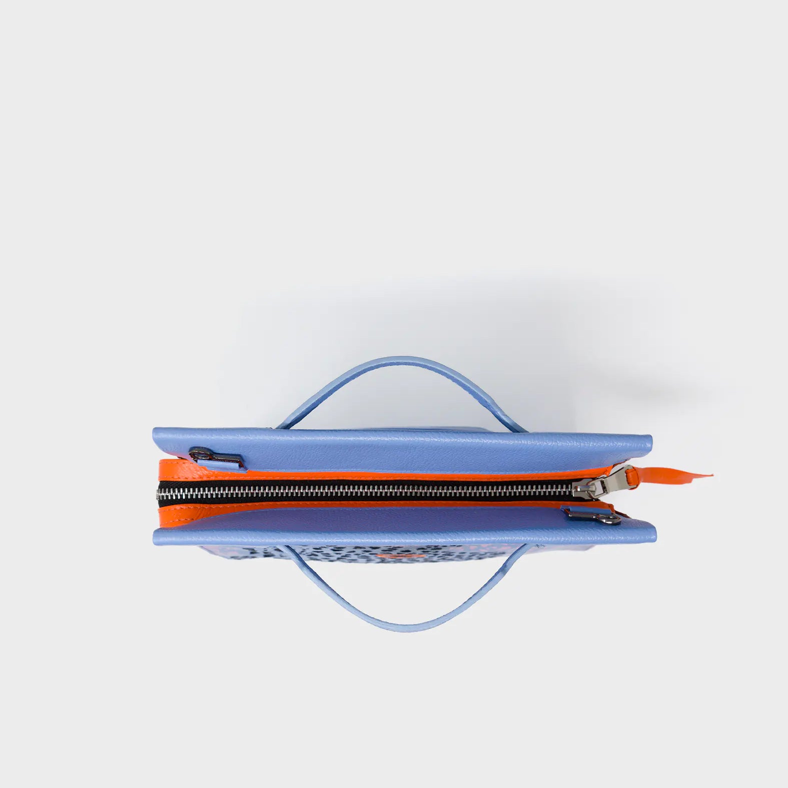Vali Crossbody Vista Blue Leather Bag - Retro Tiger Design - Top View