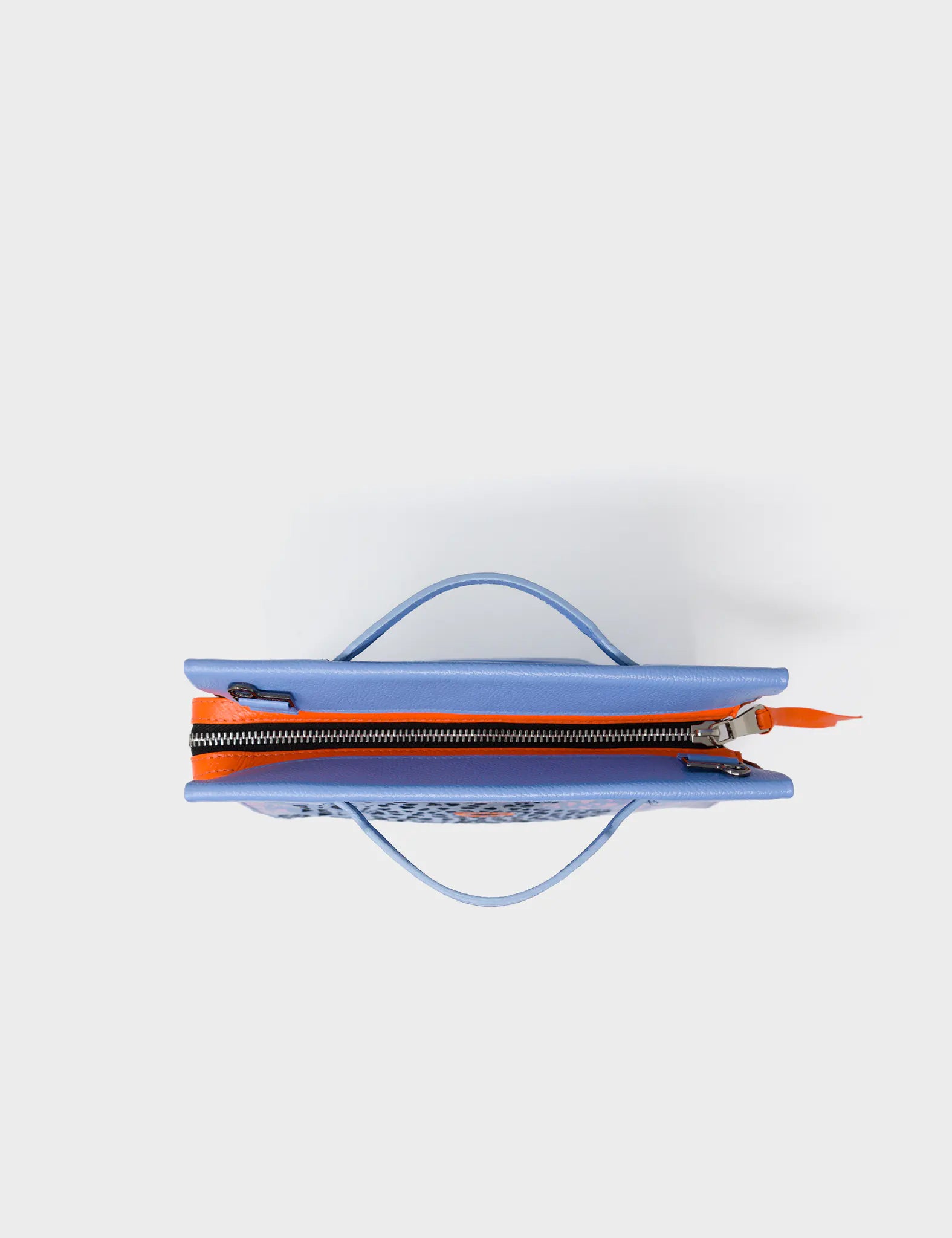 Vali Crossbody Vista Blue Leather Bag - Retro Tiger Design - Top View