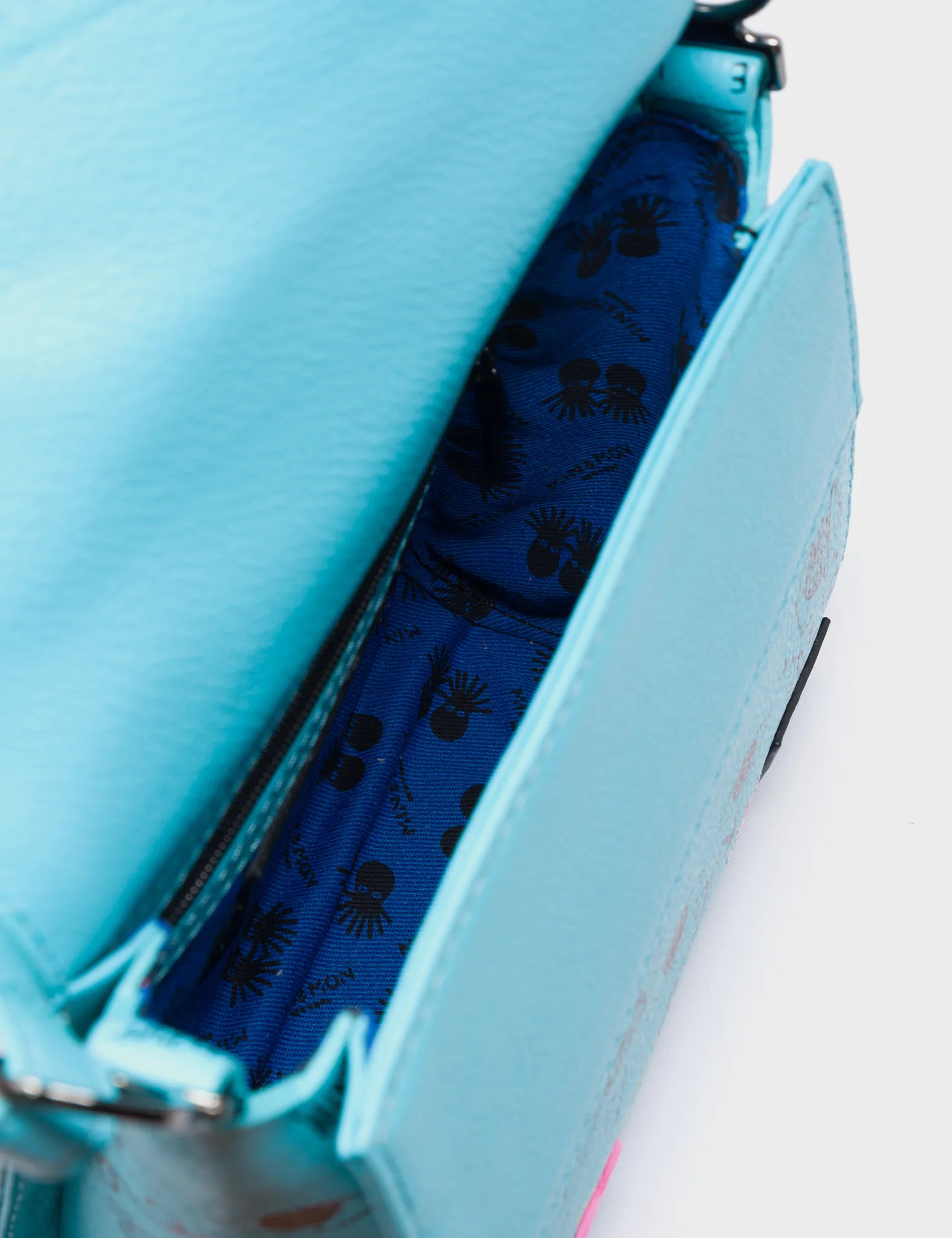 Anastasio Micro Crossbody Handbag Blue Leather - Graffiti Design - Inside View