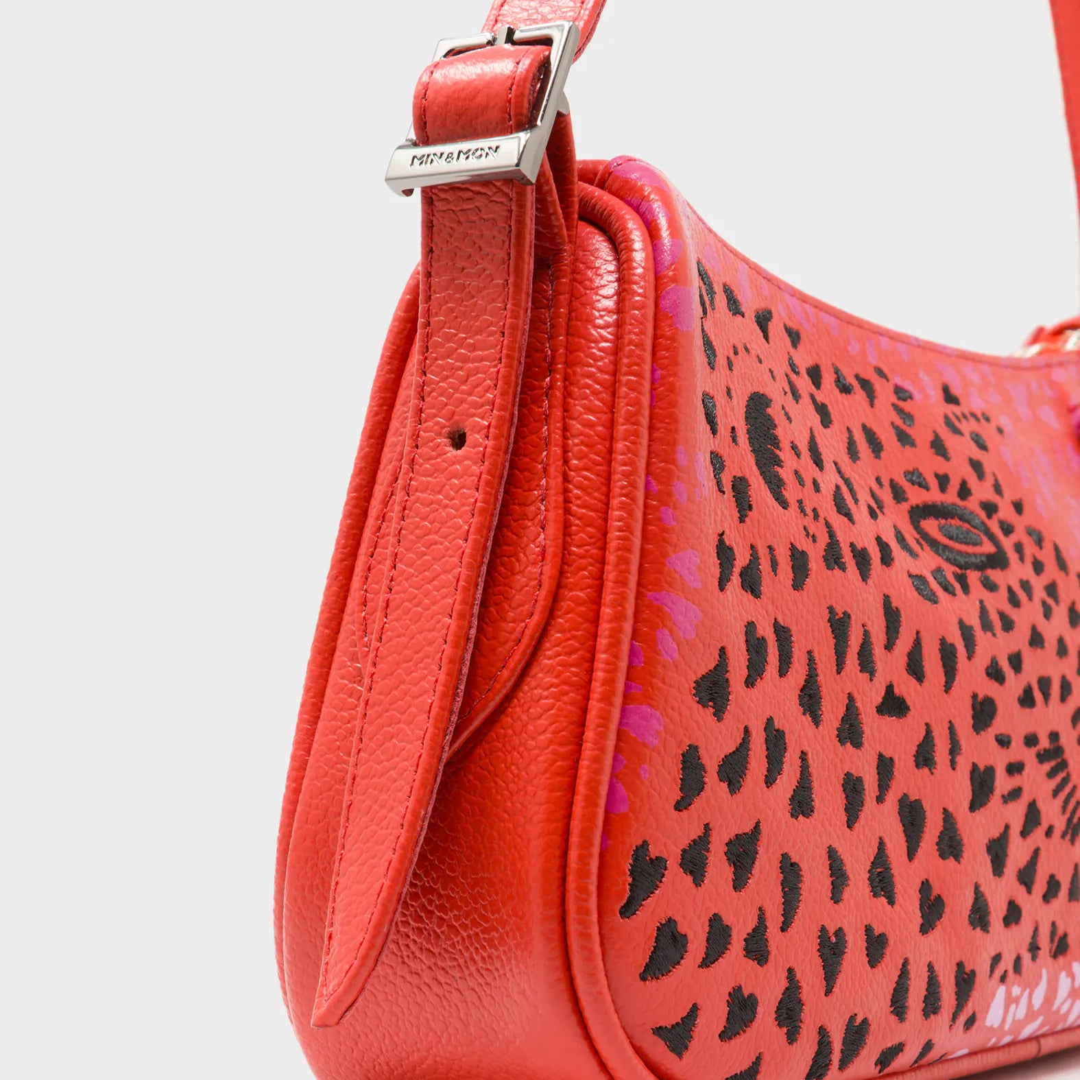 Lucas Hobo Mini Poppy Red Handbag - Retro Tiger Embroidery - Side View