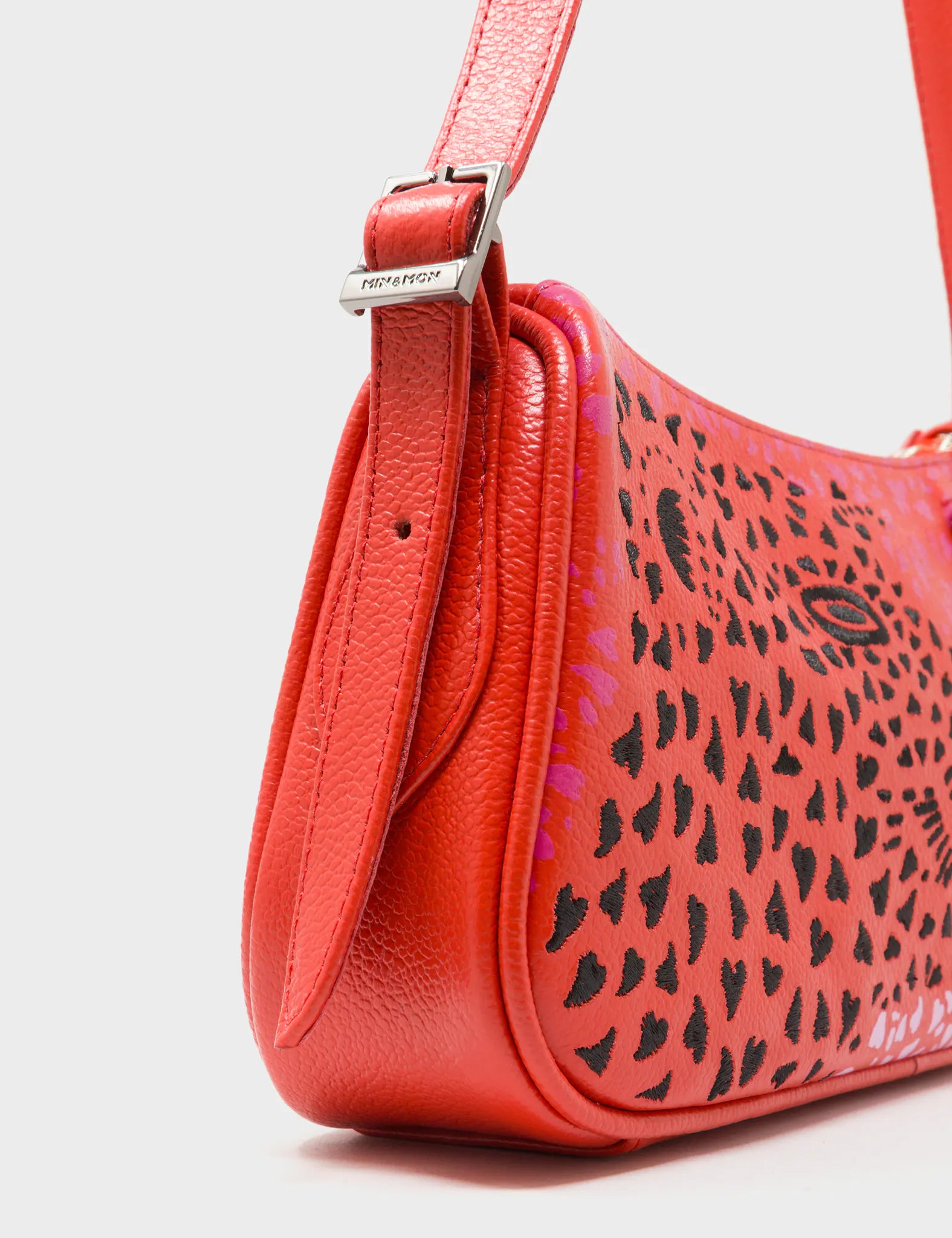 Lucas Hobo Mini Poppy Red Handbag - Retro Tiger Embroidery - Side View