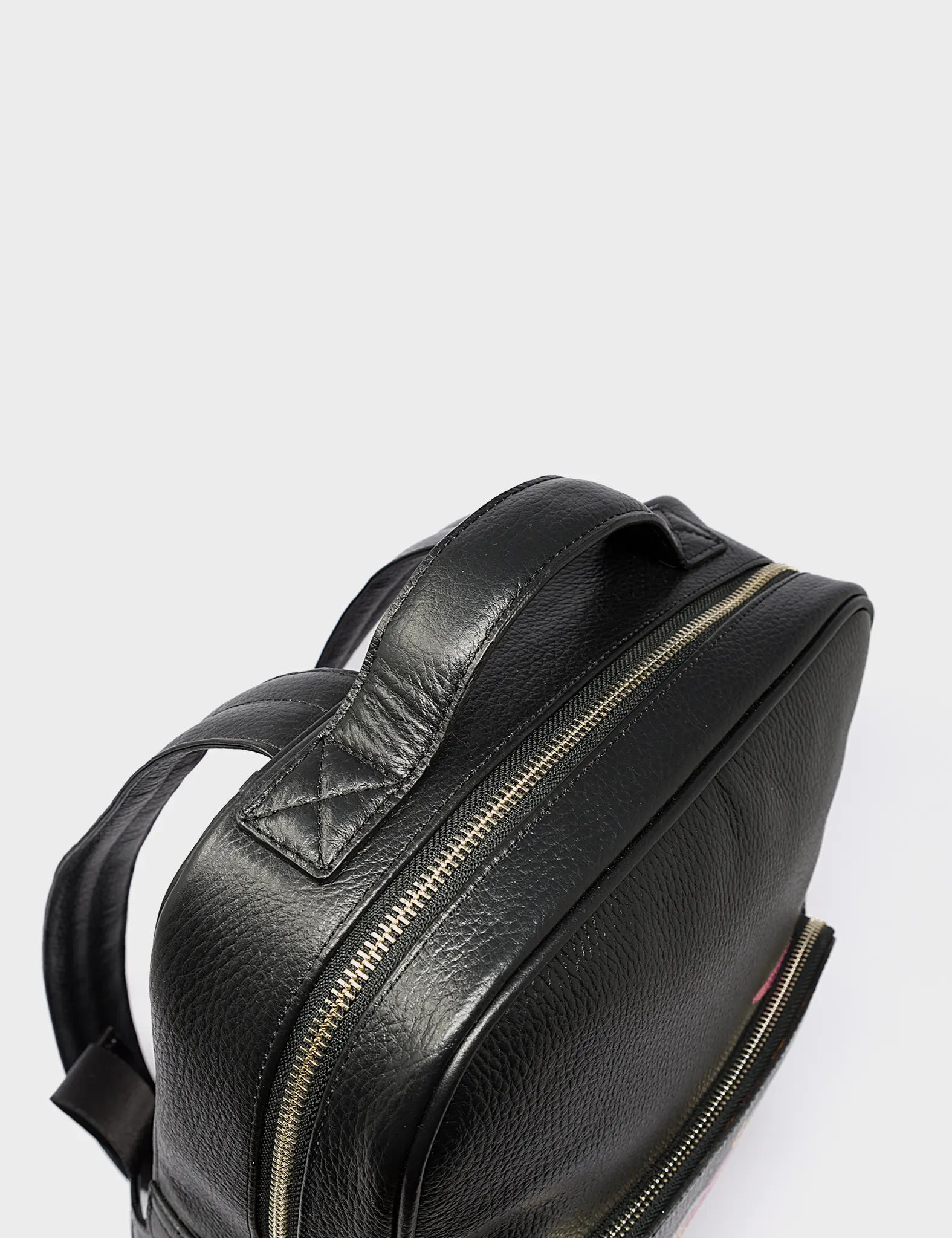 Black Leather Backpack Medium - Tiger and Snake Print - Top handle