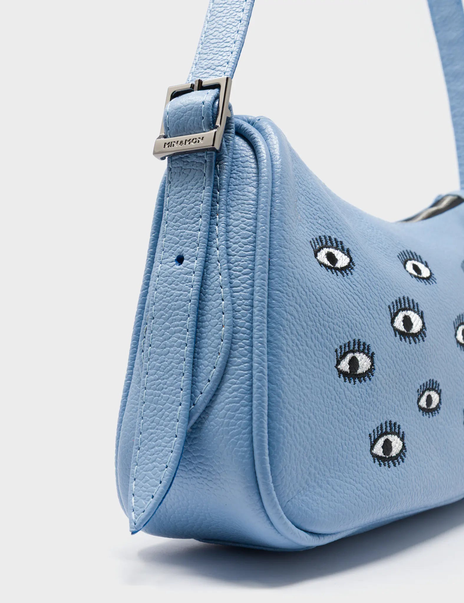 Lucas Hobo Mini Cerulean Blue Handbag - All Over Eyes Embroidery - Detail