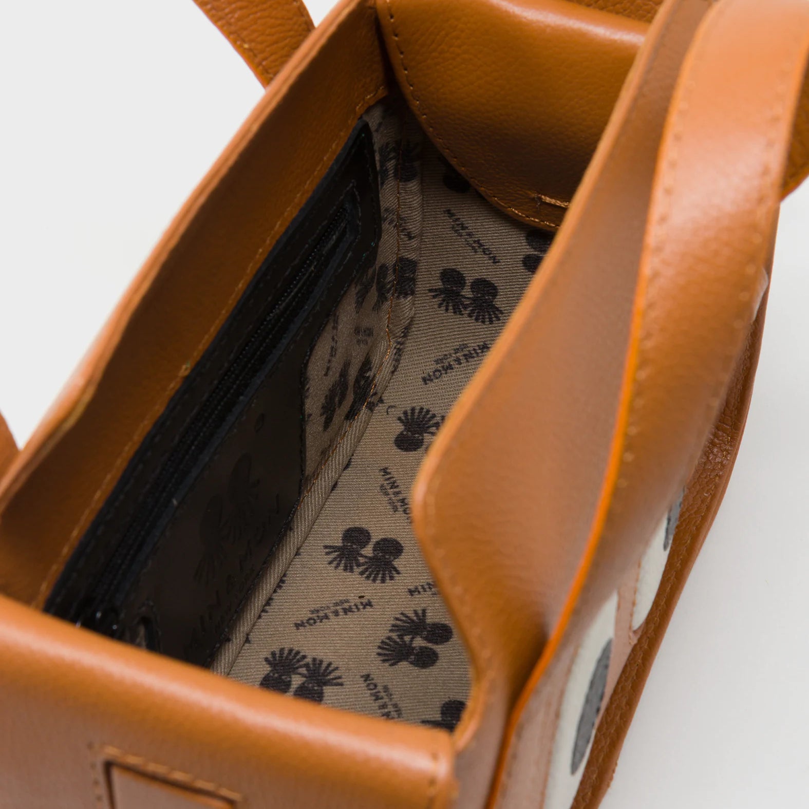 Benji Micro Crossbody Caramel Leather Bag - Eyes Engraved - Interior