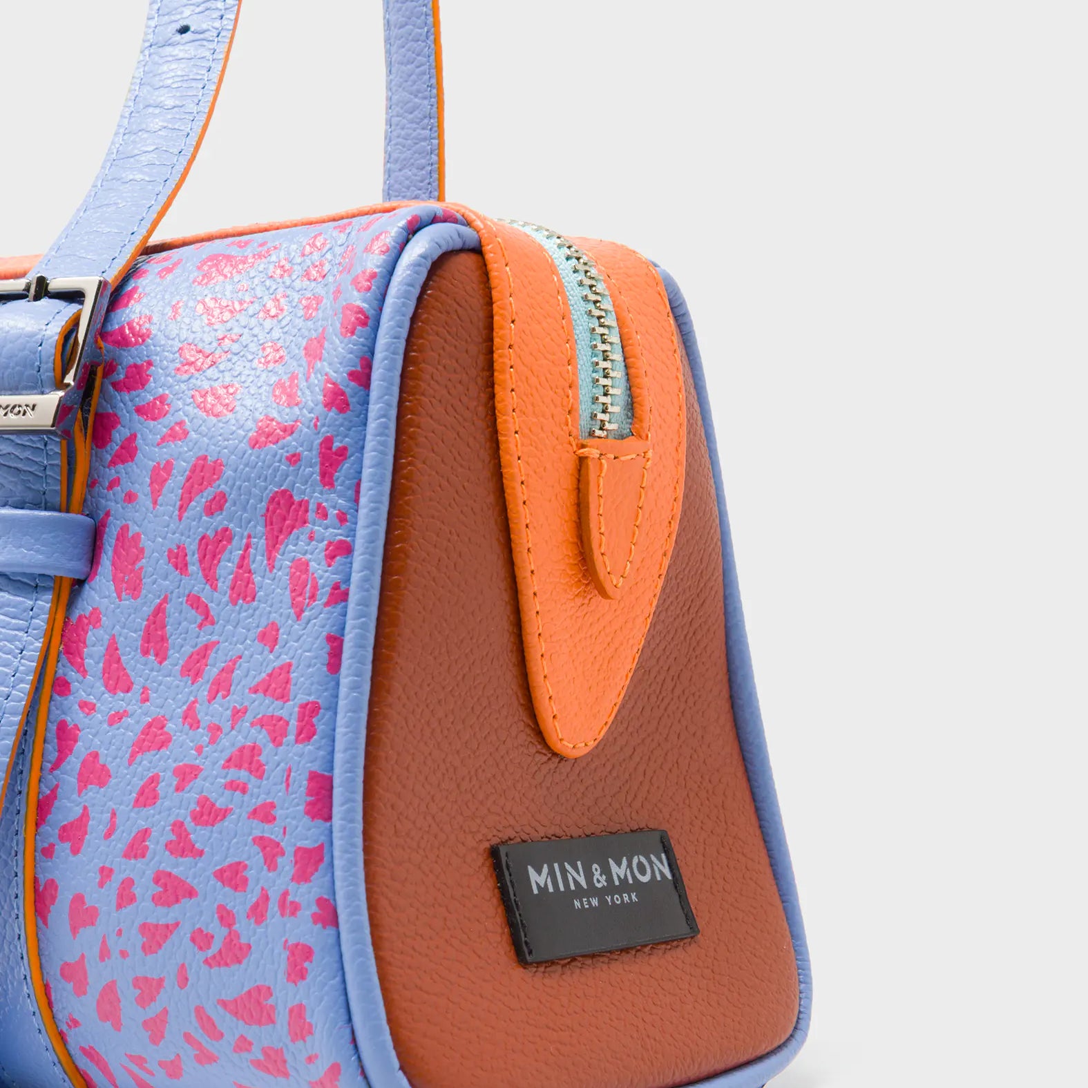 Esther Vista Blue Satchel Mini Bag - Retro Tiger Embroidery - Side View