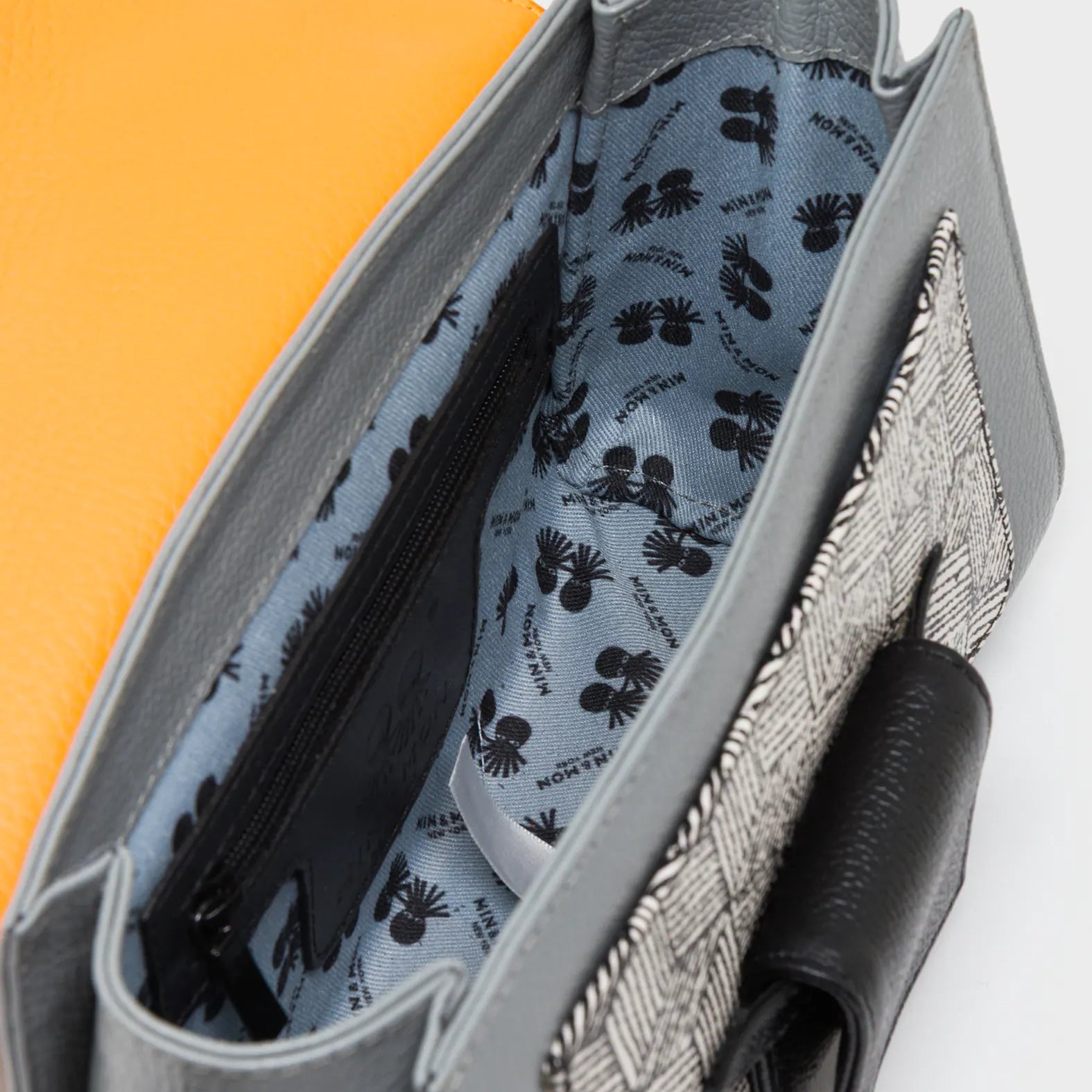 Cael Flamingo Orange and Gray Mini Shoulder Bag - All Over Eyes Embroidery - Open View