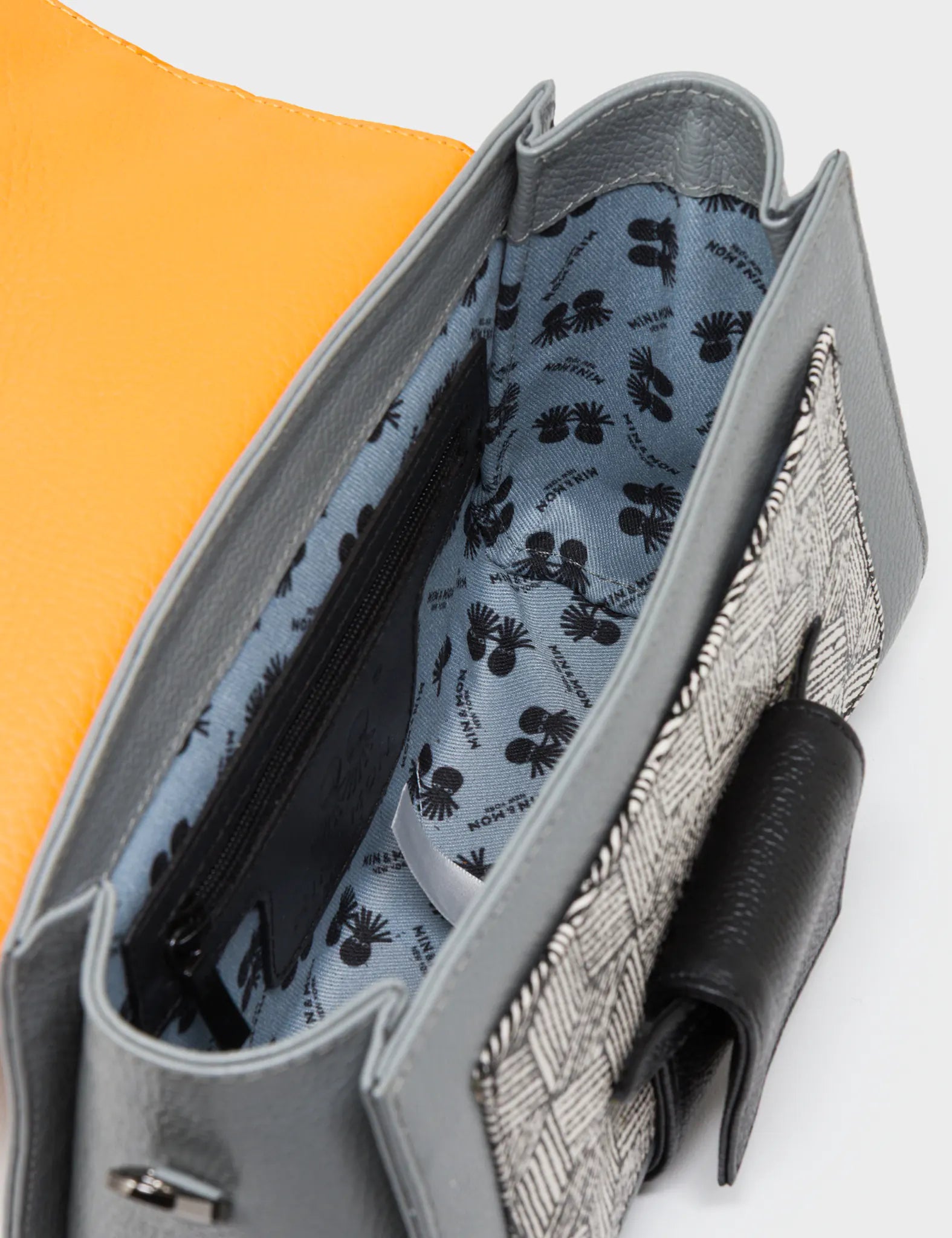 Cael Flamingo Orange and Gray Mini Shoulder Bag - All Over Eyes Embroidery - Open View