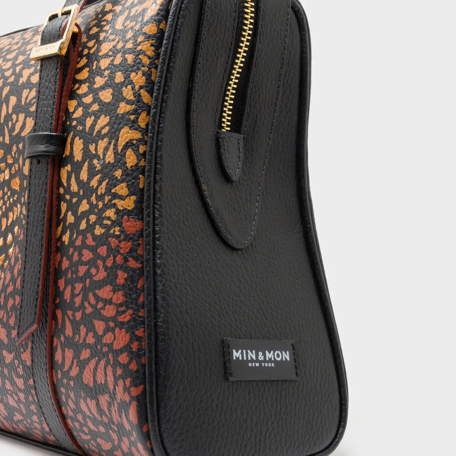 Esther Black Satchel Bag - Retro Tiger Embroidery - Detail View