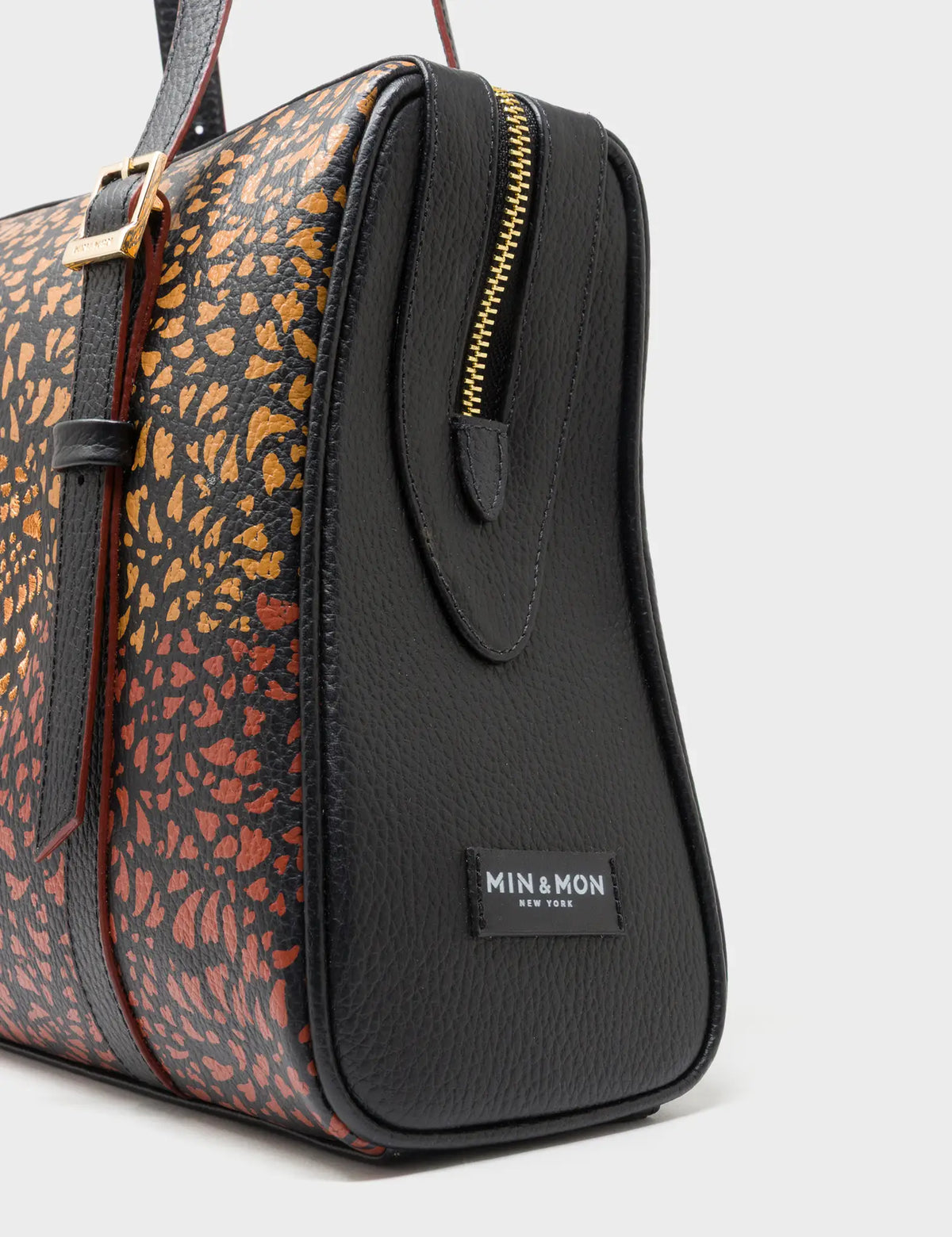 Esther Black Satchel Bag - Retro Tiger Embroidery - Detail View
