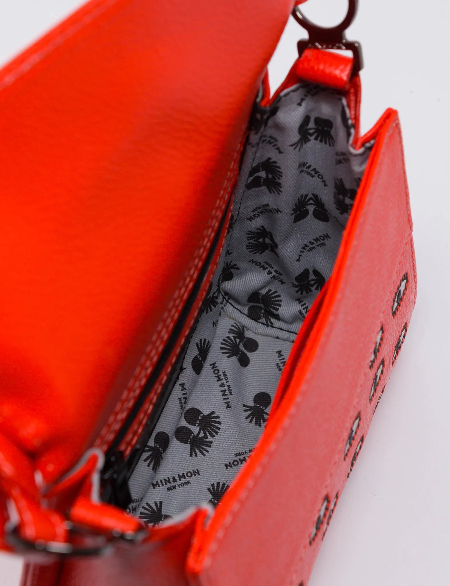 Anastasio Micro Crossbody Handbag Fiesta Red Leather - All Over Eyes Embroidery - Detail View