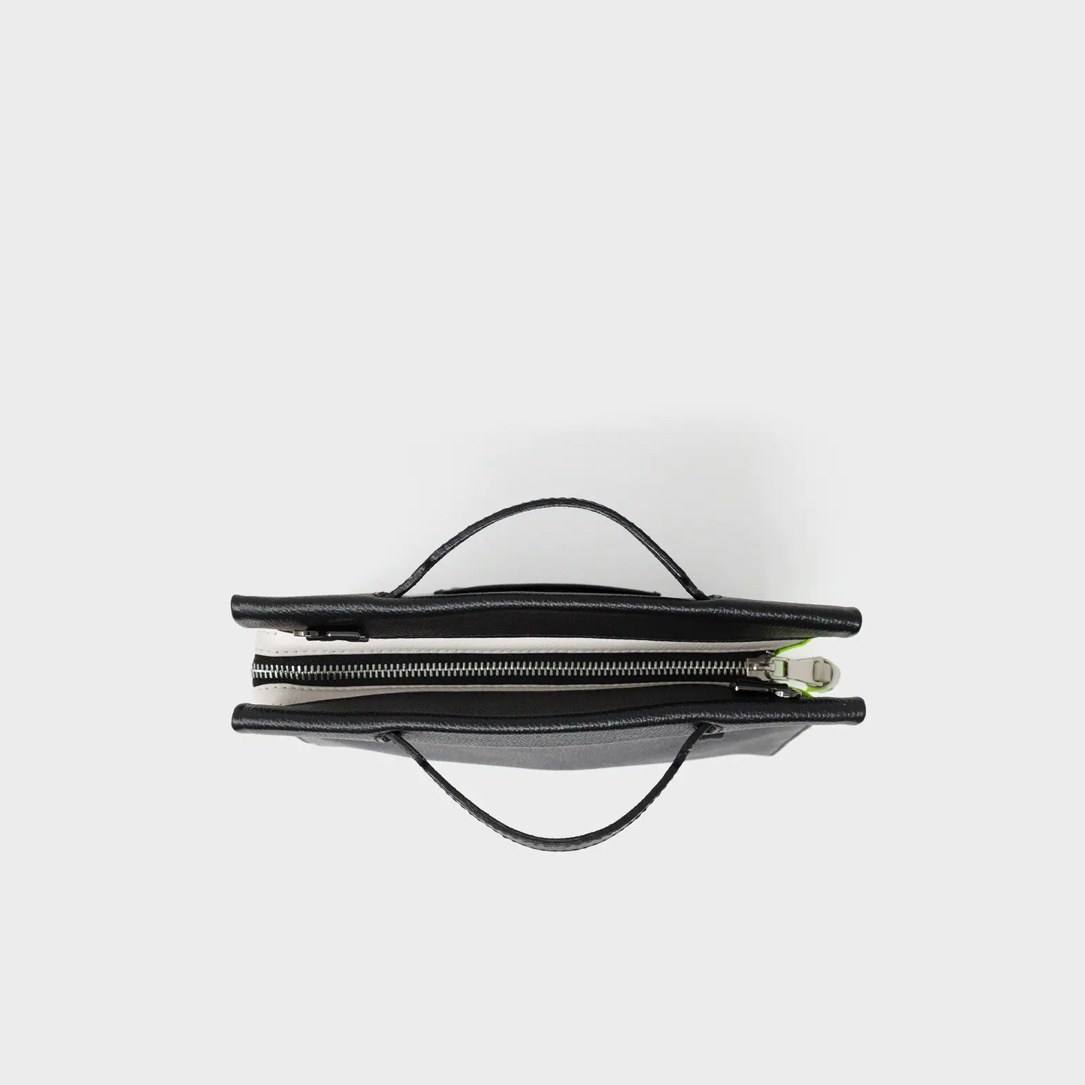 Vali Crossbody Black and Neon Green Leather Bag - All Over Eyes Embroidery - Top View