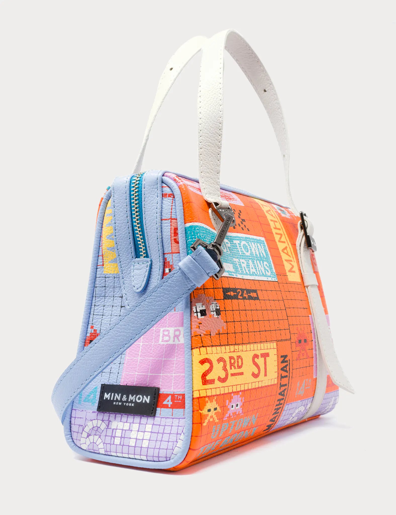 Esther Small Orange Shoulder Bag - Subway Stories Design - Side Corner View