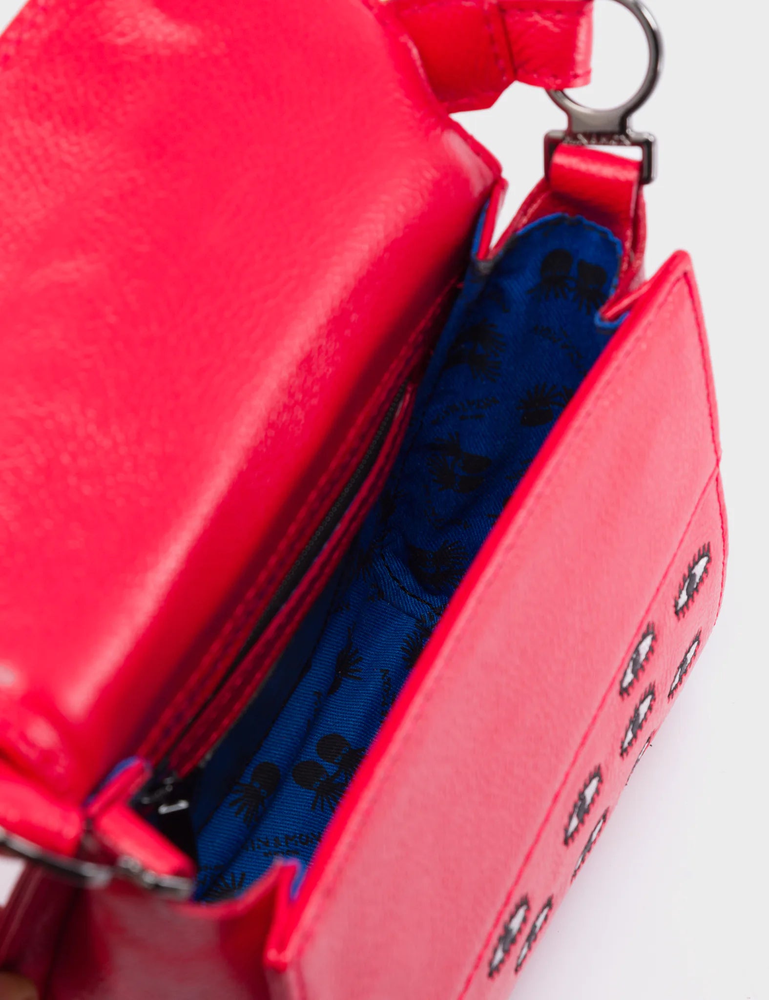 Anastasio Micro Crossbody Handbag Red Leather - Eyes Embroidery - Inside View