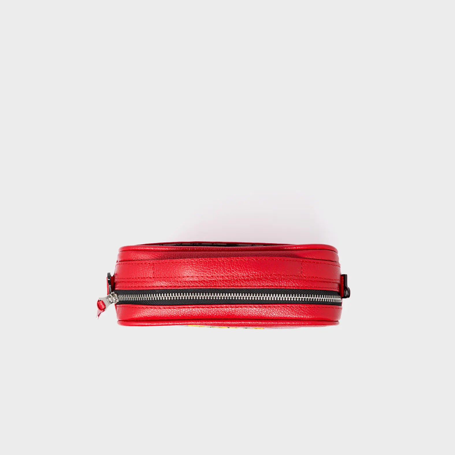 Verto Jester Red Leather Crossbody Bag - Happy Tiger Embroidery - Top View