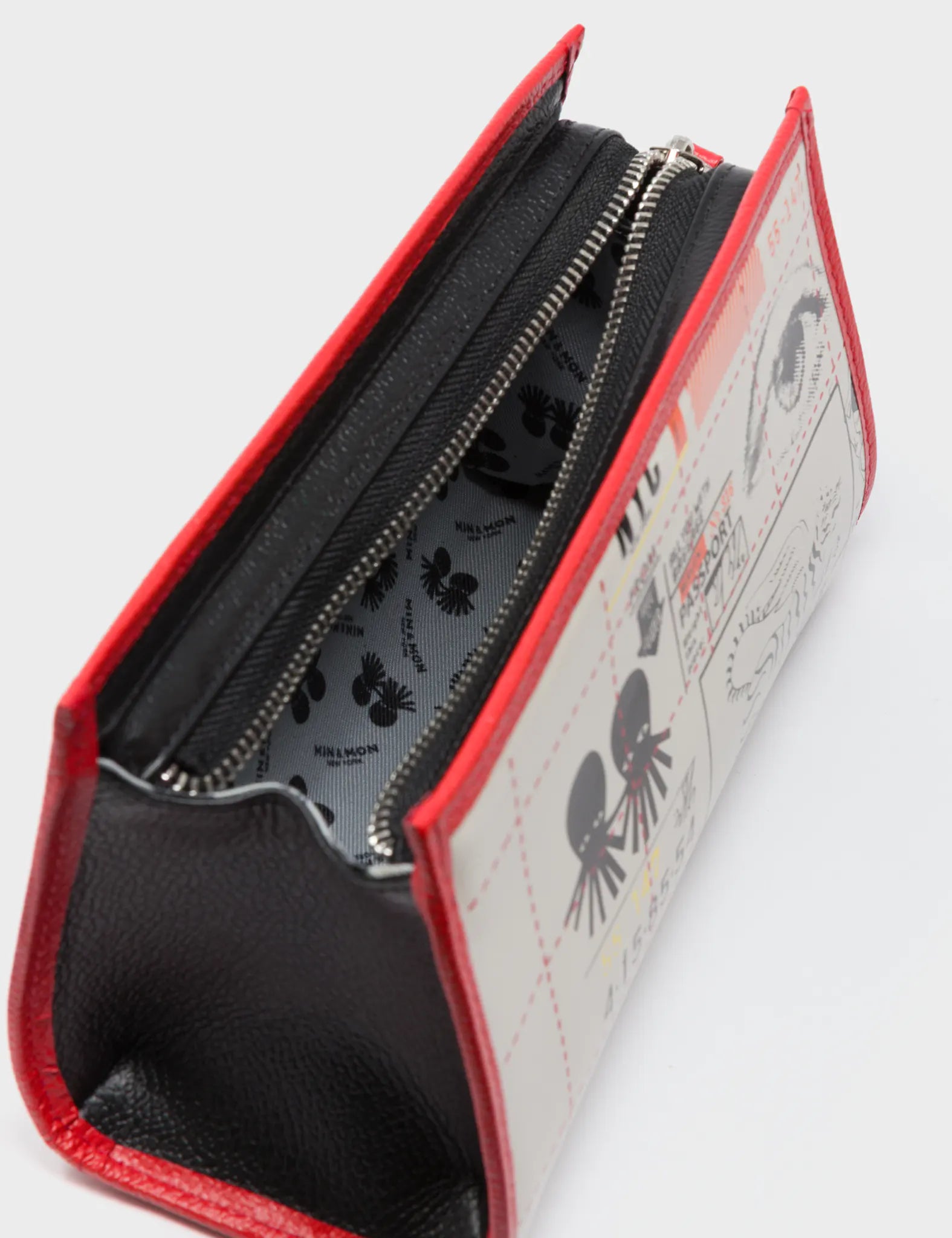 Simon Cream and Poppy Red Leather Cosmetic Case - Kind Type Design - Inside