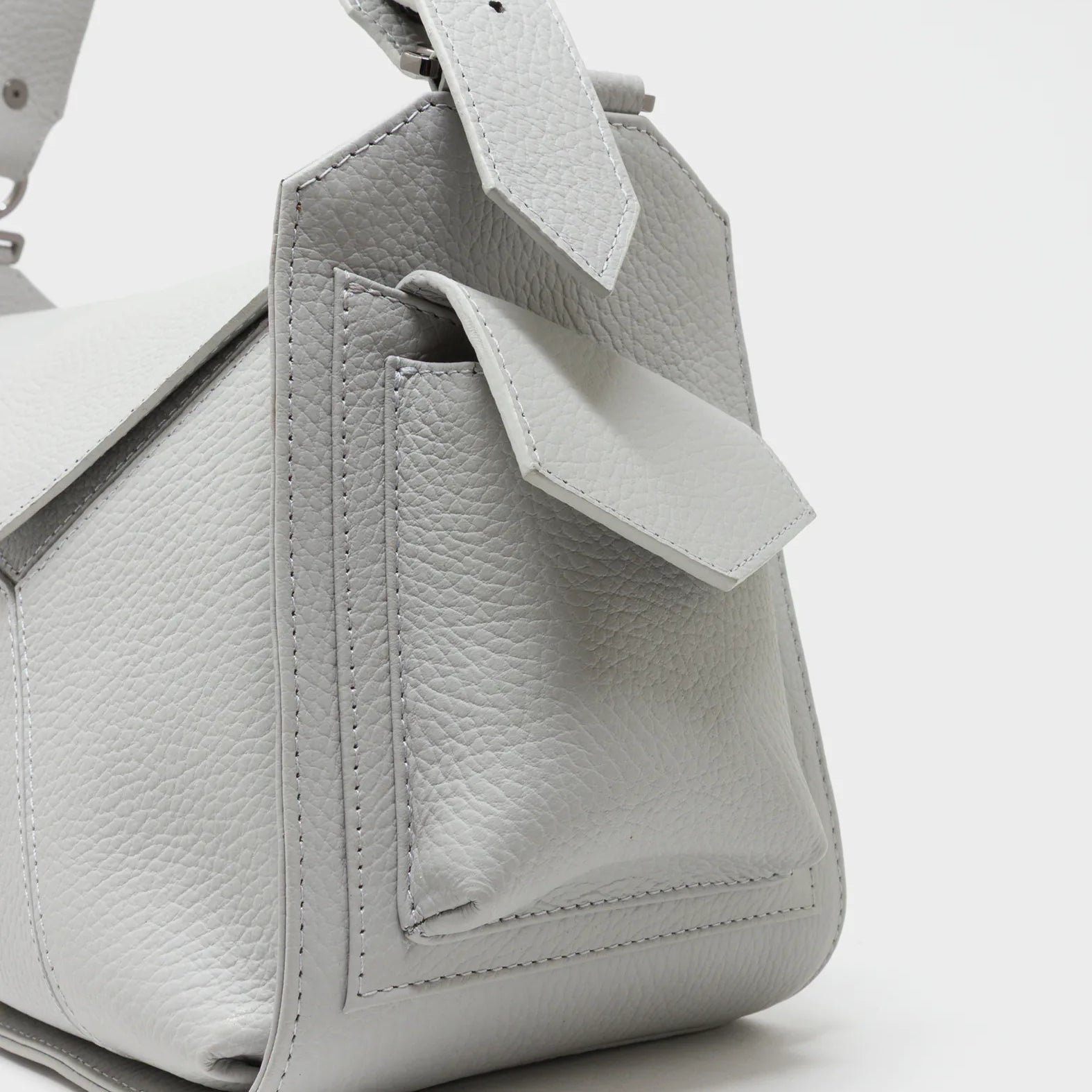 Houston Moonwalk Gray Leather Shoulder Bag - All Over Eyes Embroidery - Detail View