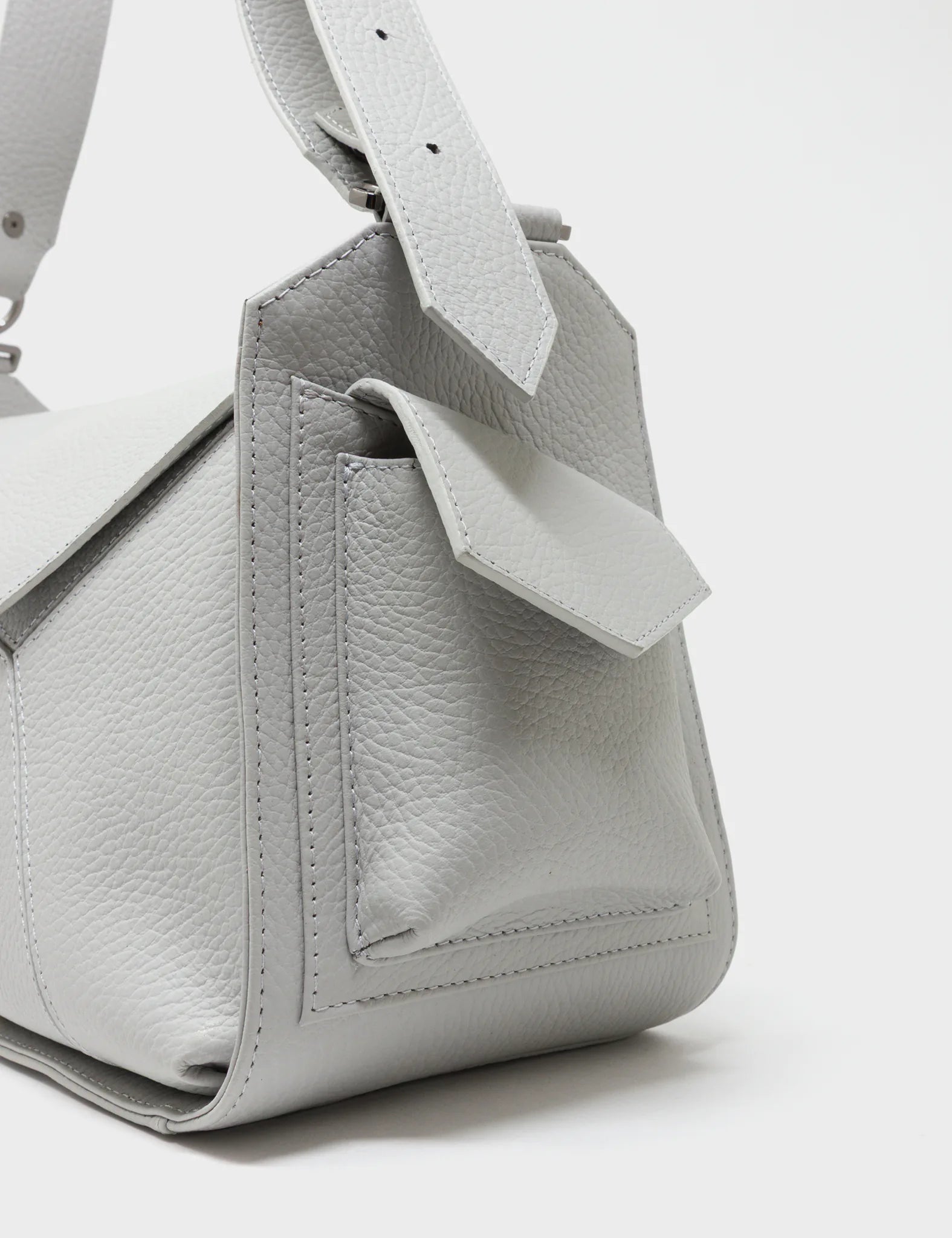 Houston Moonwalk Gray Leather Shoulder Bag - All Over Eyes Embroidery - Detail View