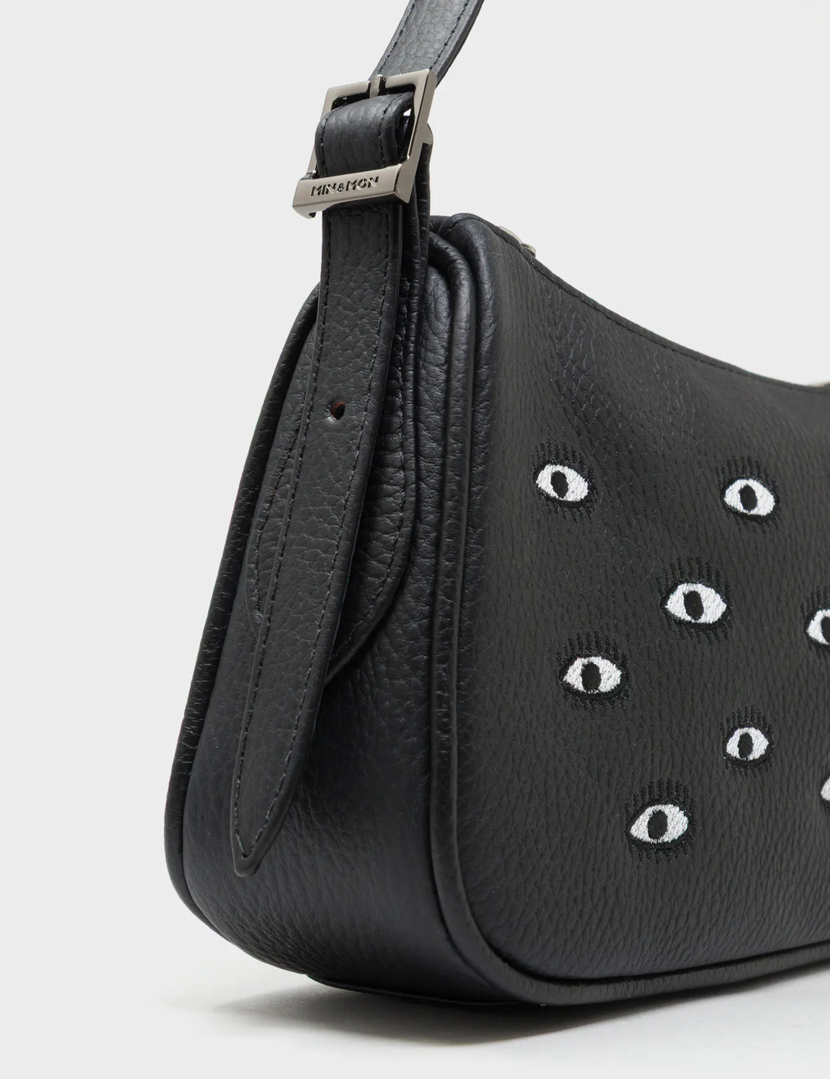 Lucas Hobo Mini Black Handbag - All Over Eyes Embroidery - Detail View